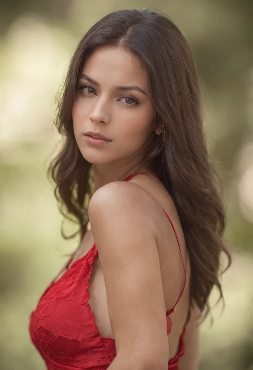 mulher sexy, 20 anos, esguio, atletic, pele bronzeada brilhante, Seios enormes, cintura fina, cabelos loiros cacheados, red dress, Realistic, fotografia, real, natural