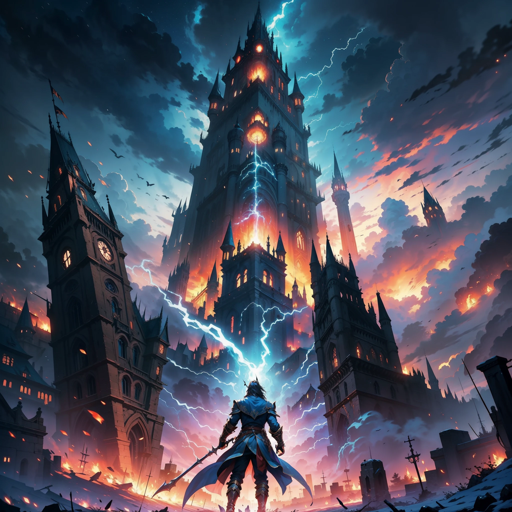 In the epic battle scene of Castlevania: Lords of the Shadows, imagine the formidable confrontation between Gabriel Belmont and the fearsome Titan atop the ancient mountaintop. Lightning crackles in the stormy sky as they engage in a legendary confrontation, Leurs pouvoirs entrent en collision avec une force qui fait trembler la terre. The Titan's colossal fists collide with Gabriel's enchanted whip, tandis que le paysage tremble sous leur lutte titanesque.