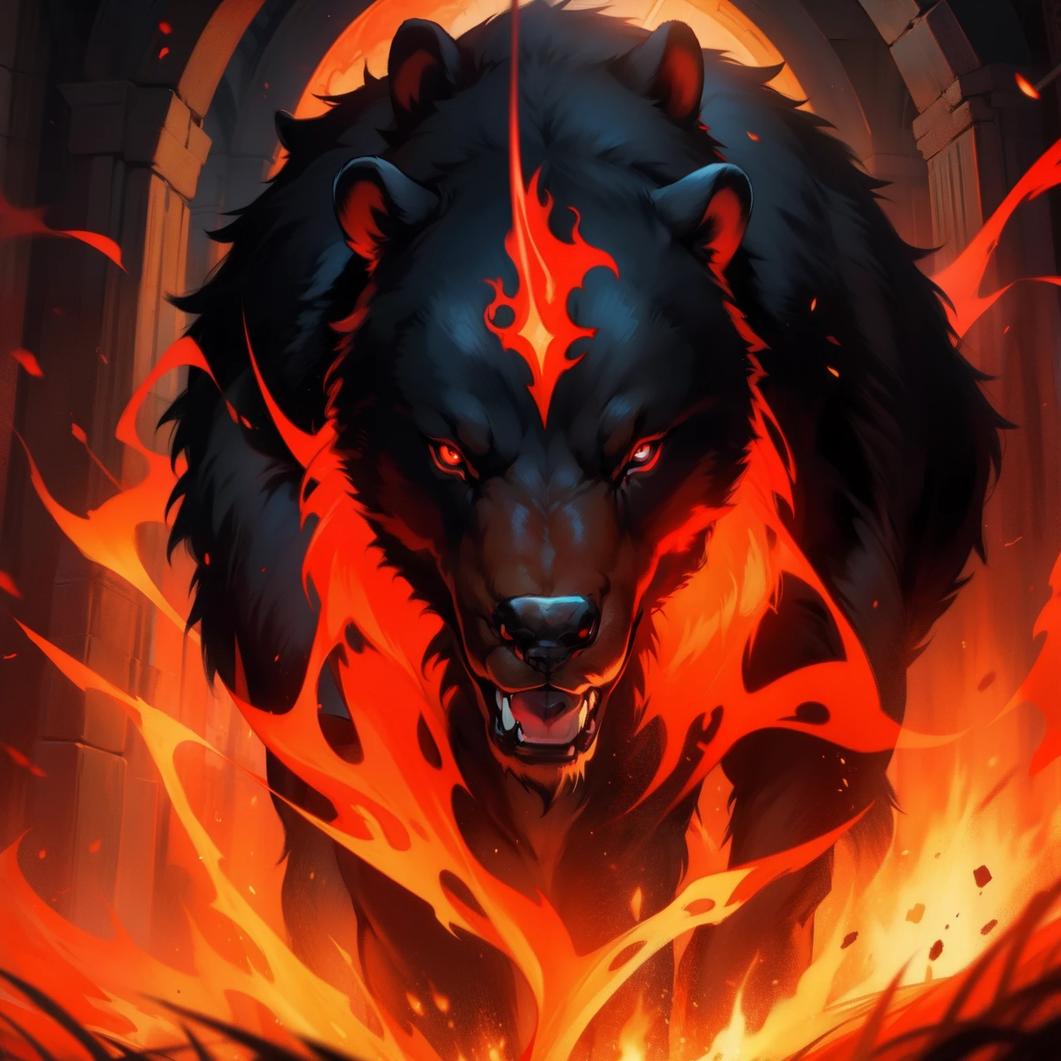 Dark Bear Red Aura. Medieval Art.