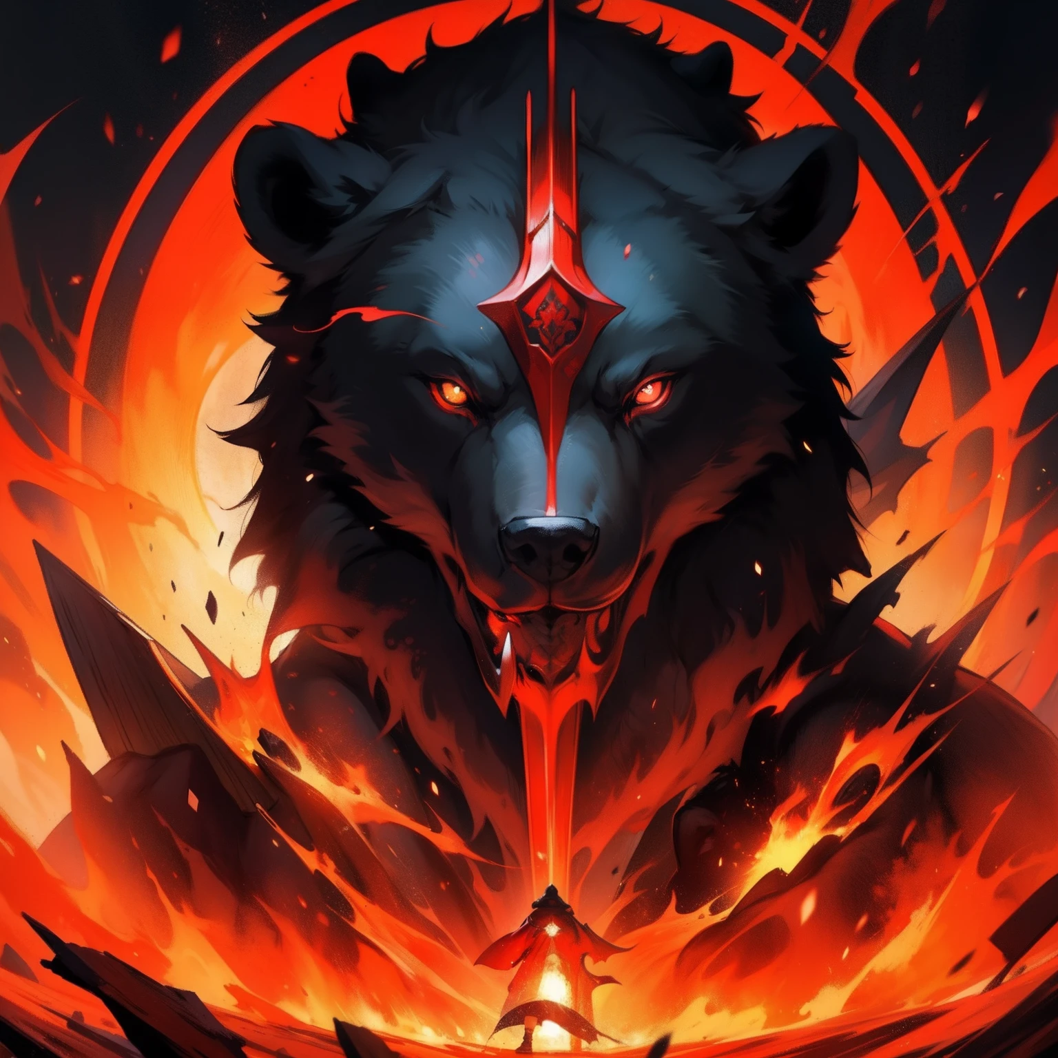 Dark Bear Red Aura. Medieval Art.