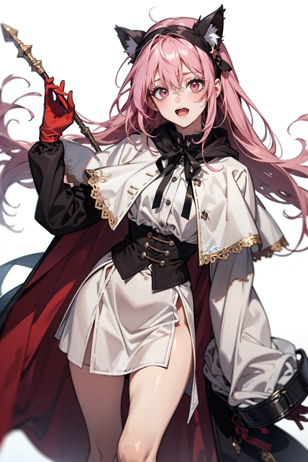 nsfw,Louise Françoise Le Blanc de La Vallière,pink_hair,pink_eye、crying face、torn clothes、黒skirt, cape,black stockings,pentacle,thigh boots, stockings,short_skirt、sex、resistance、vaginal