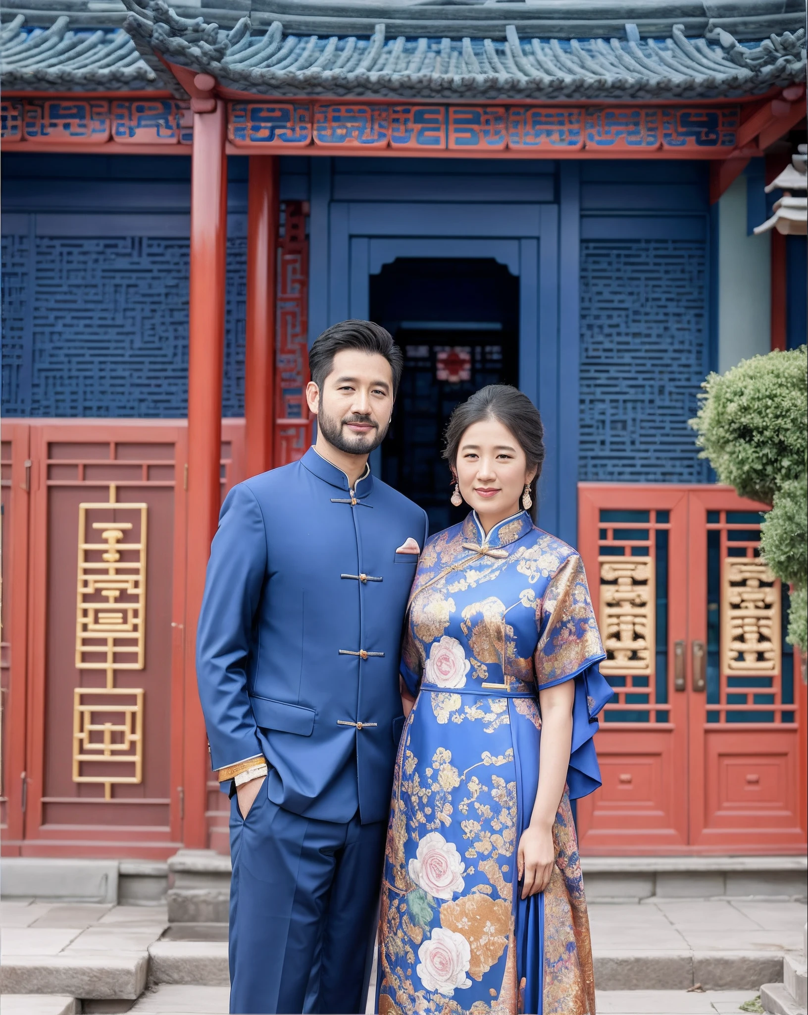 there is a man and woman standing outside of a house, facebook post, reddit post, profile pic, lovely couple, profile image, photo taken in 2 0 2 0, ruan jia and fenghua zhong, ash thorp khyzyl saleem, instagram post, wpol and sarasti, with a chinese temple, with village, 4k post