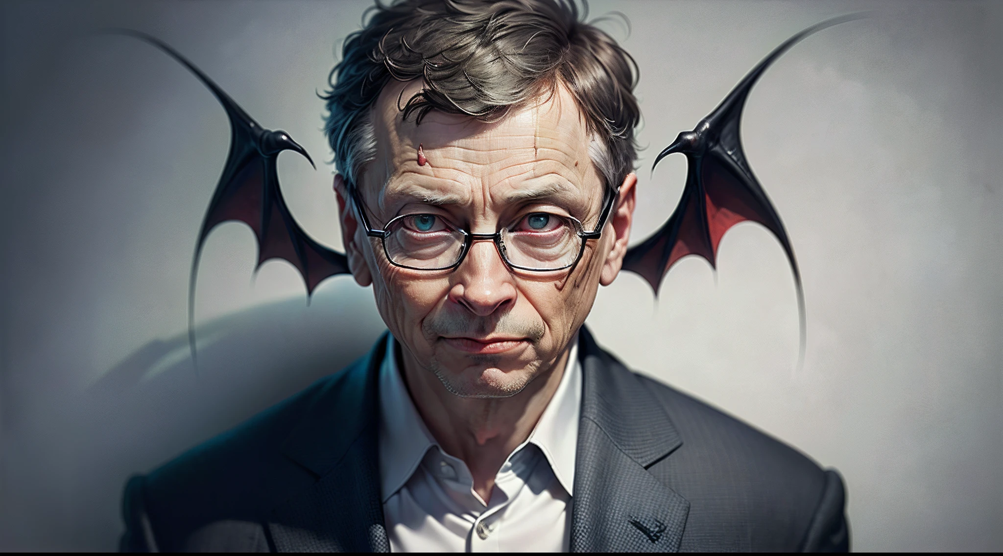 Create a very sinister, almost demonic Bill gates image