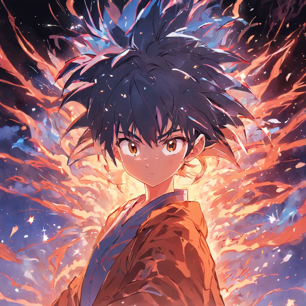 (Backgrounid branco:1.4), Goku no Dragon ball(Silhouette of a girl's head, Abrindo os olhos, Bright fireworks illuminate the pupils, cabelos curtos e coloridos, Elementos Orientais),(Chinese illustration:1.3,arte em papel:1.3, Arte sobre papel estofado:1.2),( Reasonable design, Linhas claras, Alta nitidez,best quality, Very detailed, Master Parts, Efeito de luz do filme, 4k )