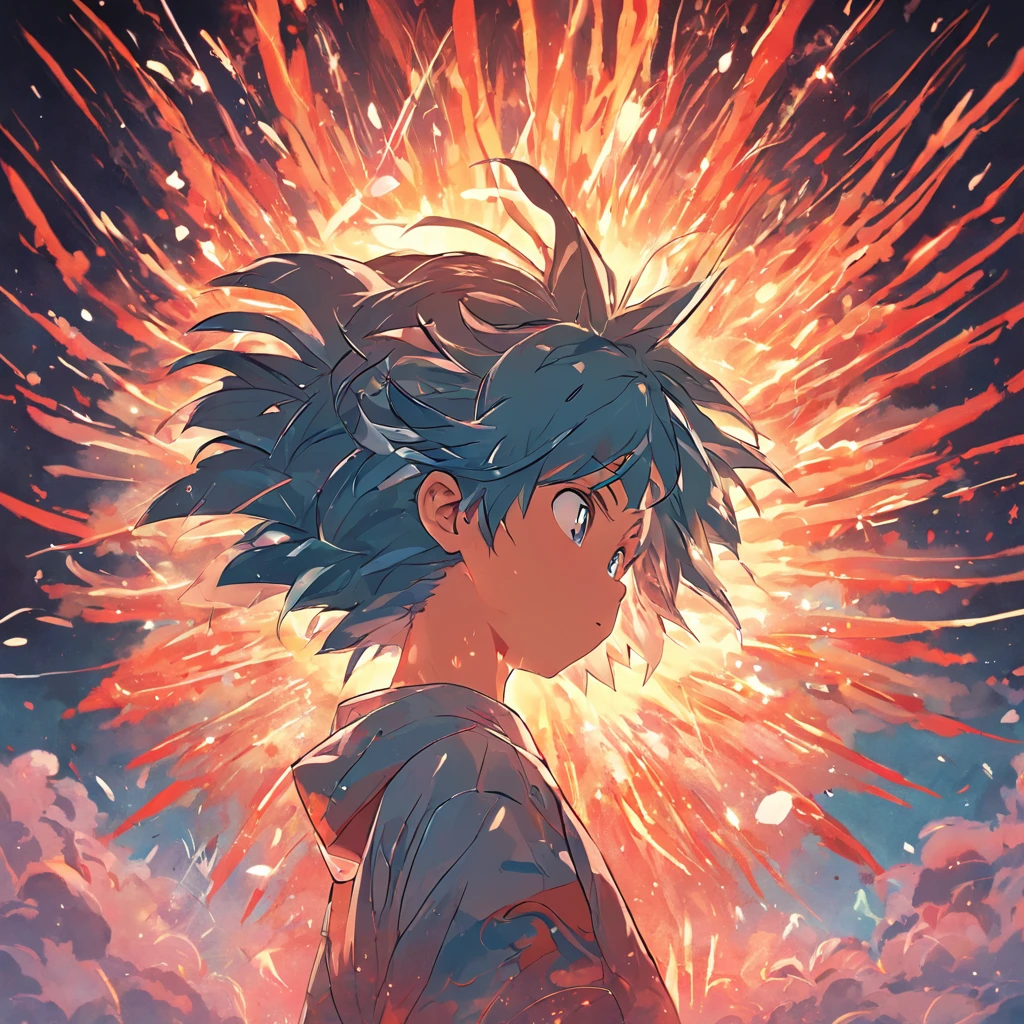 (Backgrounid branco:1.4), Goku no Dragon ball(Silhouette of a girl's head, Abrindo os olhos, Bright fireworks illuminate the pupils, cabelos curtos e coloridos, Elementos Orientais)，(Chinese illustration:1.3，arte em papel:1.3, Arte sobre papel estofado:1.2),( Reasonable design, Linhas claras, Alta nitidez,best quality, Very detailed, Master Parts, Efeito de luz do filme, 4k )