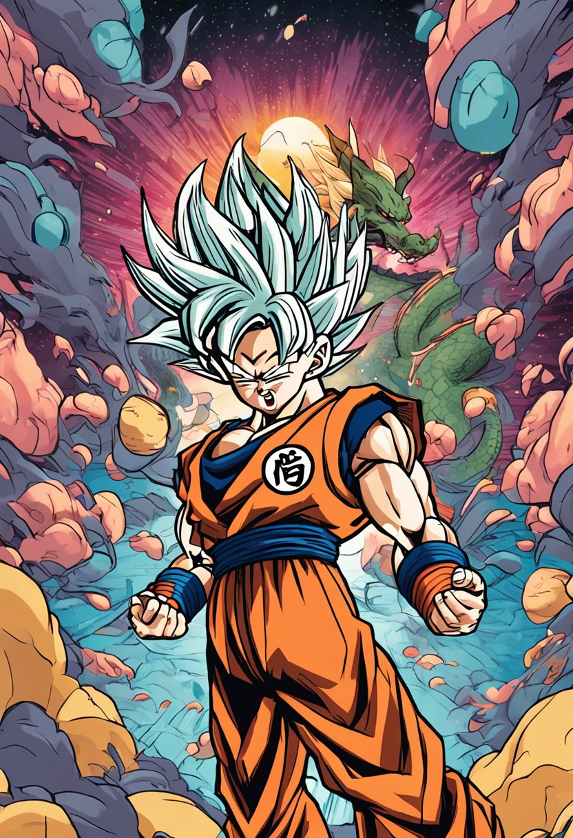 cabelos multicoloridos, Goku no Dragon ball, alunos desajustados, Sorriso leve, Surrealismo, Futurismo, anime, minimalismo, Romantismo, Expressionismo, realismo, diffraction spikes, master part, Detalhes altos, Melhor qualidade menina bonita