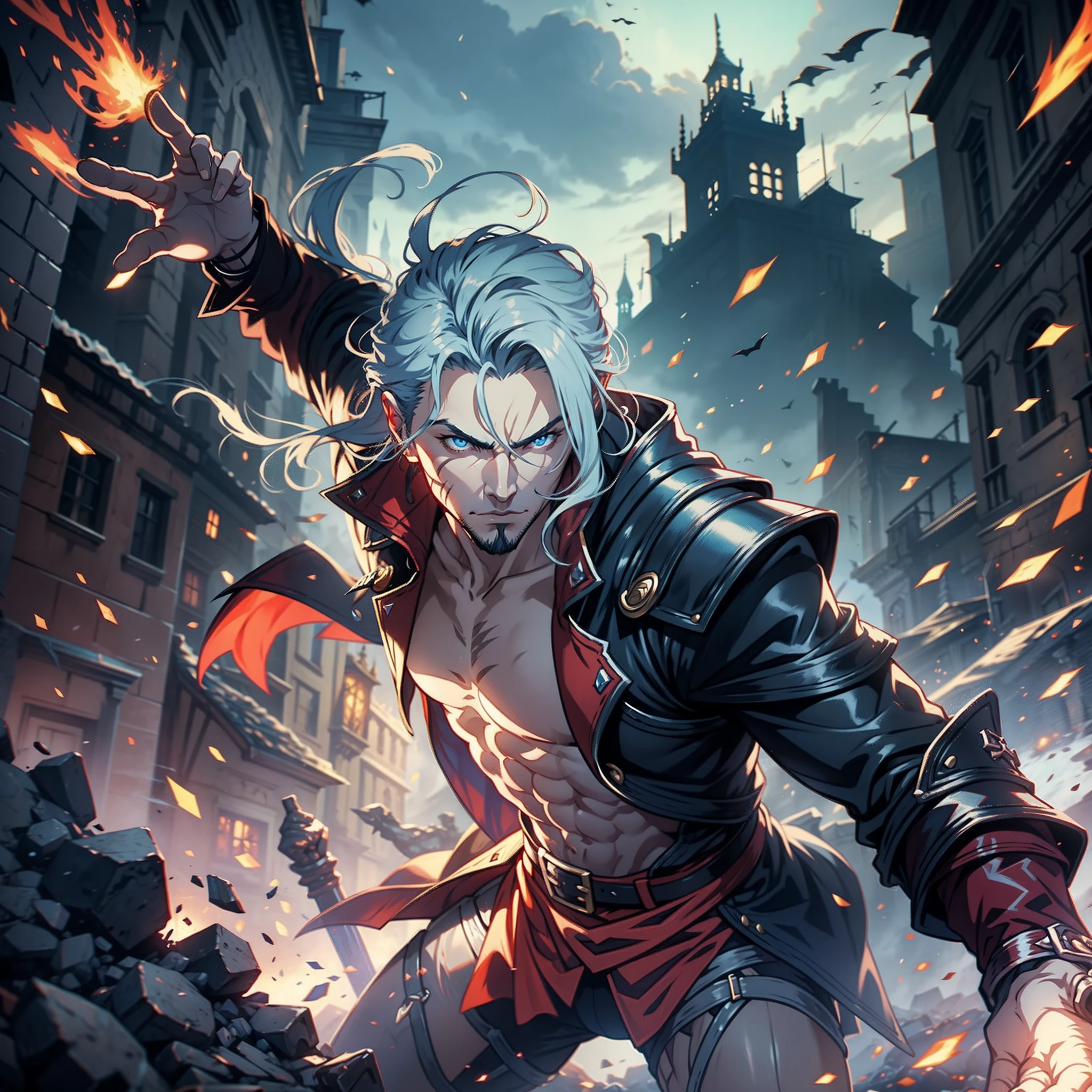 Castlevania Shadow Lord hyper realistic super detailed Dynamic cinematic scenes of men in battle