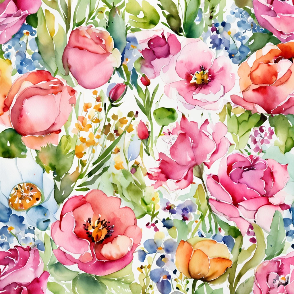 Grinaldas, molduras florais, delicadas flores de aquarela em tons de rosa e rosas vibrantes, Captivating illustration.