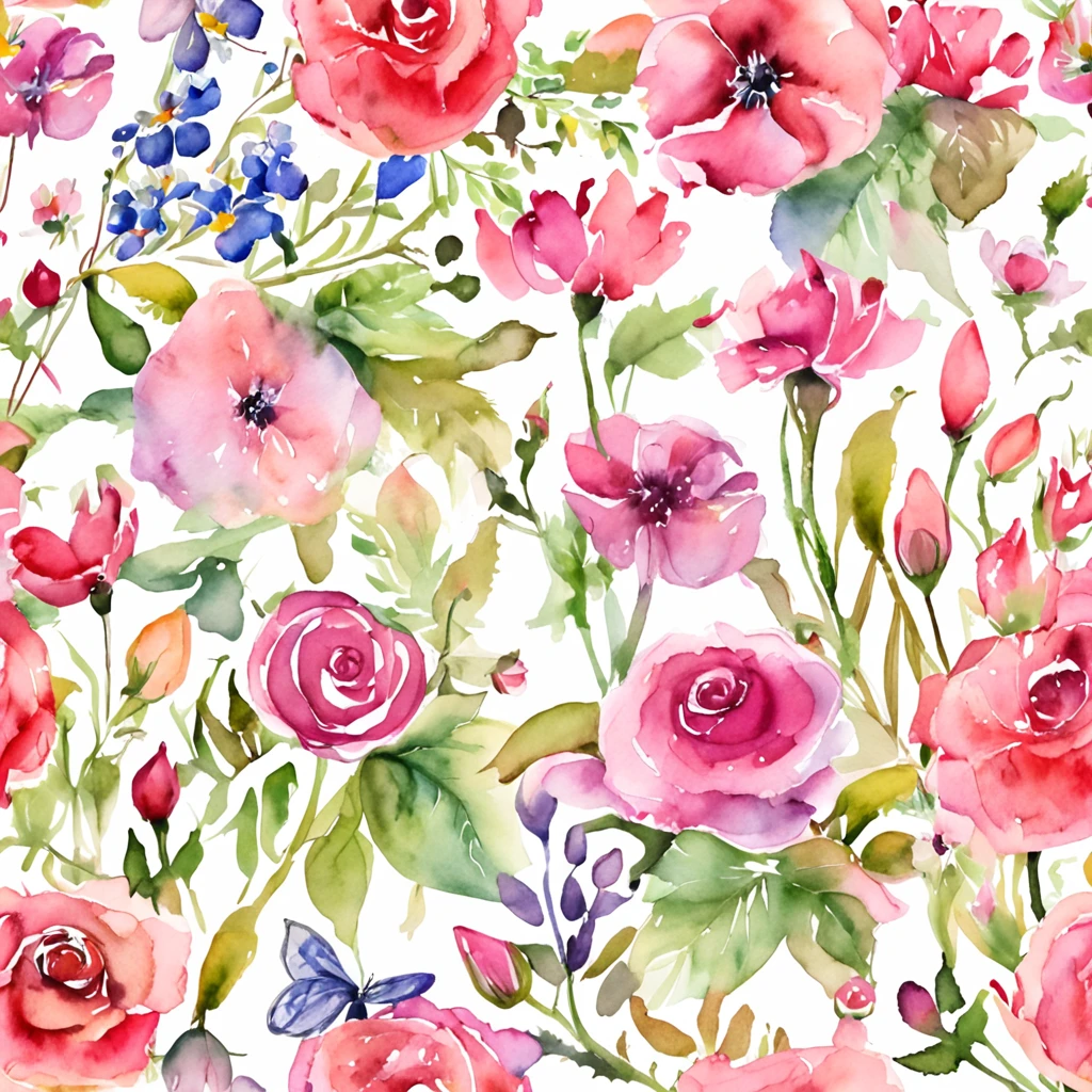 Grinaldas, molduras florais, delicadas flores de aquarela em tons de rosa e rosas vibrantes, Captivating illustration.