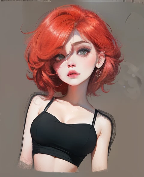 um close up de uma mulher com cabelos ruivos e um top preto, Digital anime illustration, Arte no estilo de Guweiz, estilo realismo anime, deviantart artstation cgscosiety, loish e wlop, Rossdraw 1. 0, Rossdraw 2. 5, 🤤 retrato da menina, RossDraw Retrato, Lois van Baarle e Rossdraw