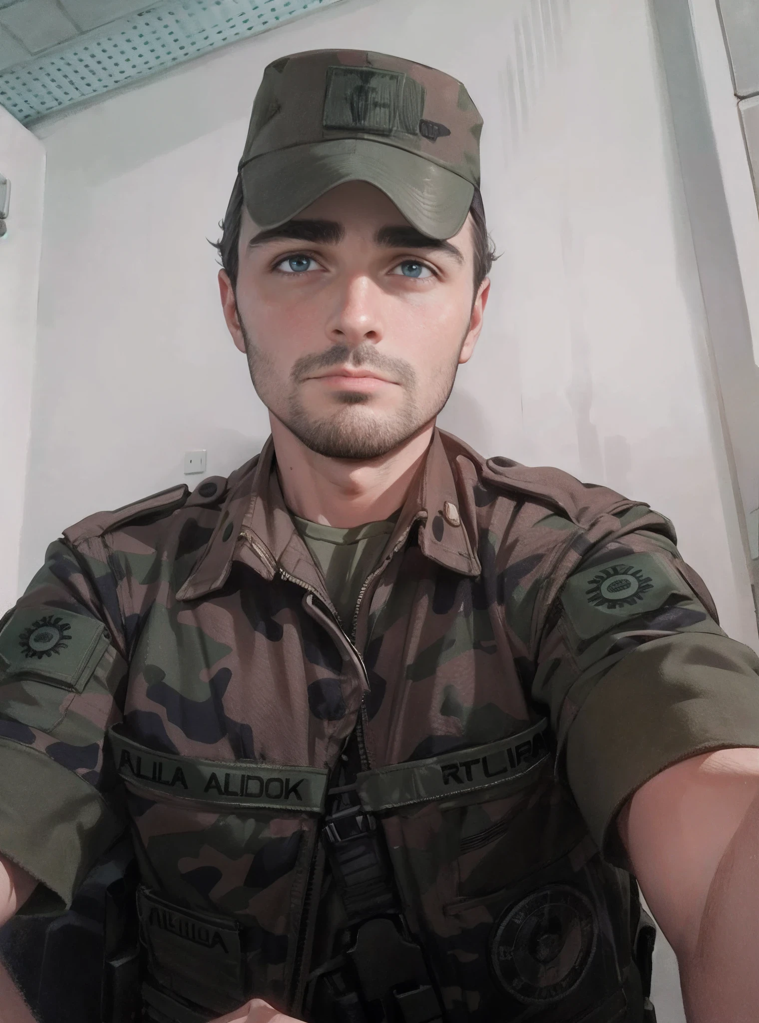 rosto detalhado, qualidade no rosto, homem, militar, alta qualidade, barbudo