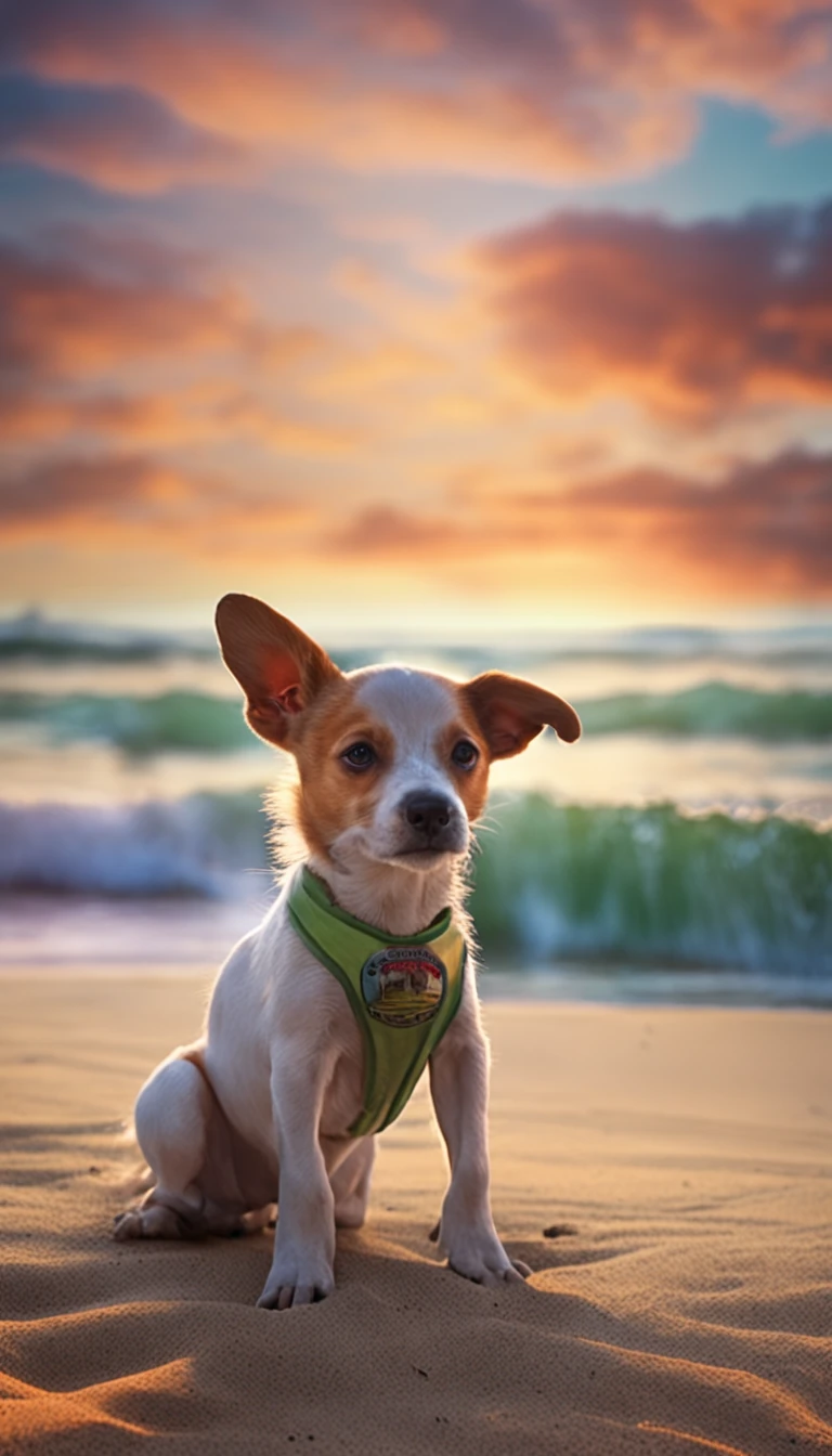 Cachorro sereia no mar realista bebendo uma cerveja