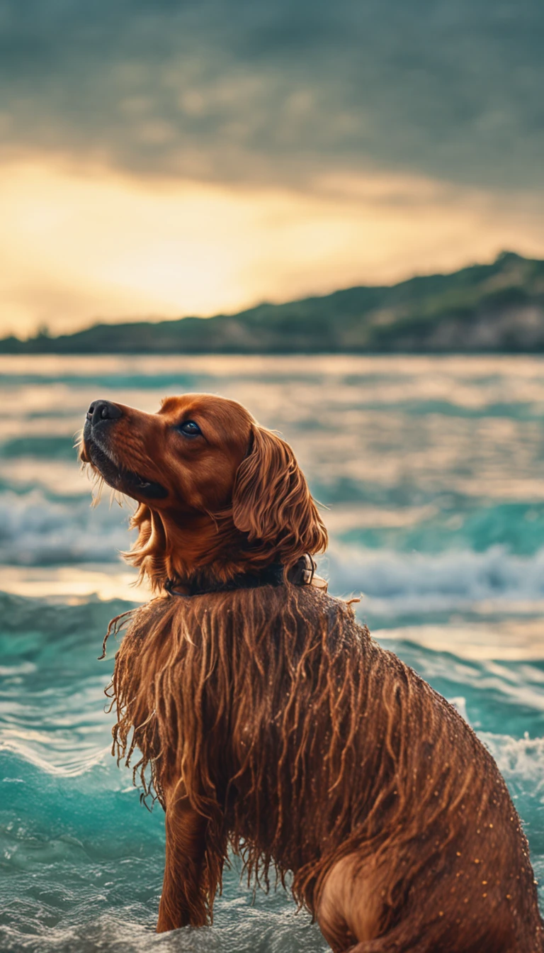 Dog, mermaid, beer, in the ocean