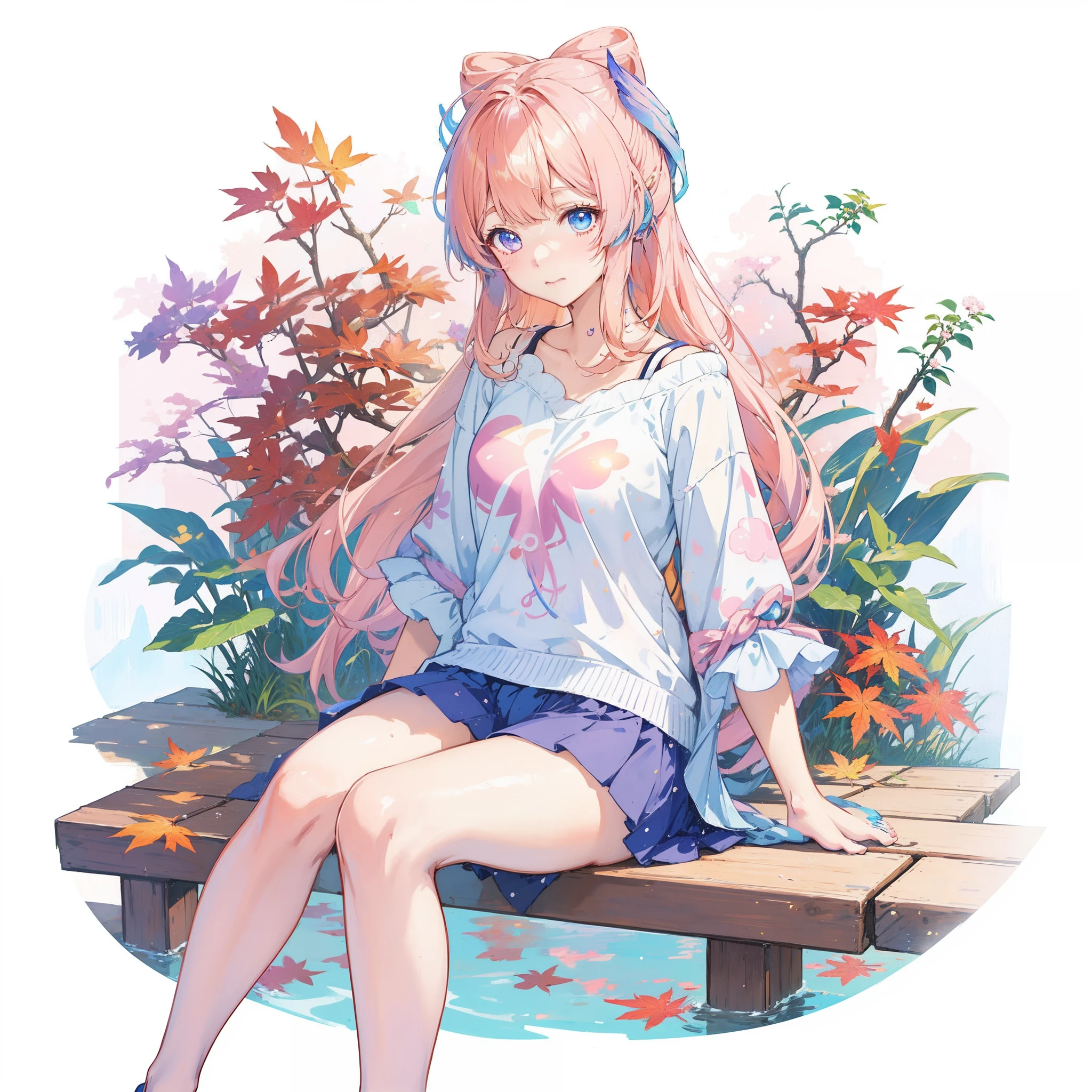 anime girl sitting on a wooden bench with a cat ear, kawacy, anime visual of a cute girl, cute anime girl, render of april, guweiz, 🍁 cute, beautiful anime girl, (anime girl), splash art anime loli, guweiz on pixiv artstation, pretty anime girl, anime style 4 k, young anime girl
