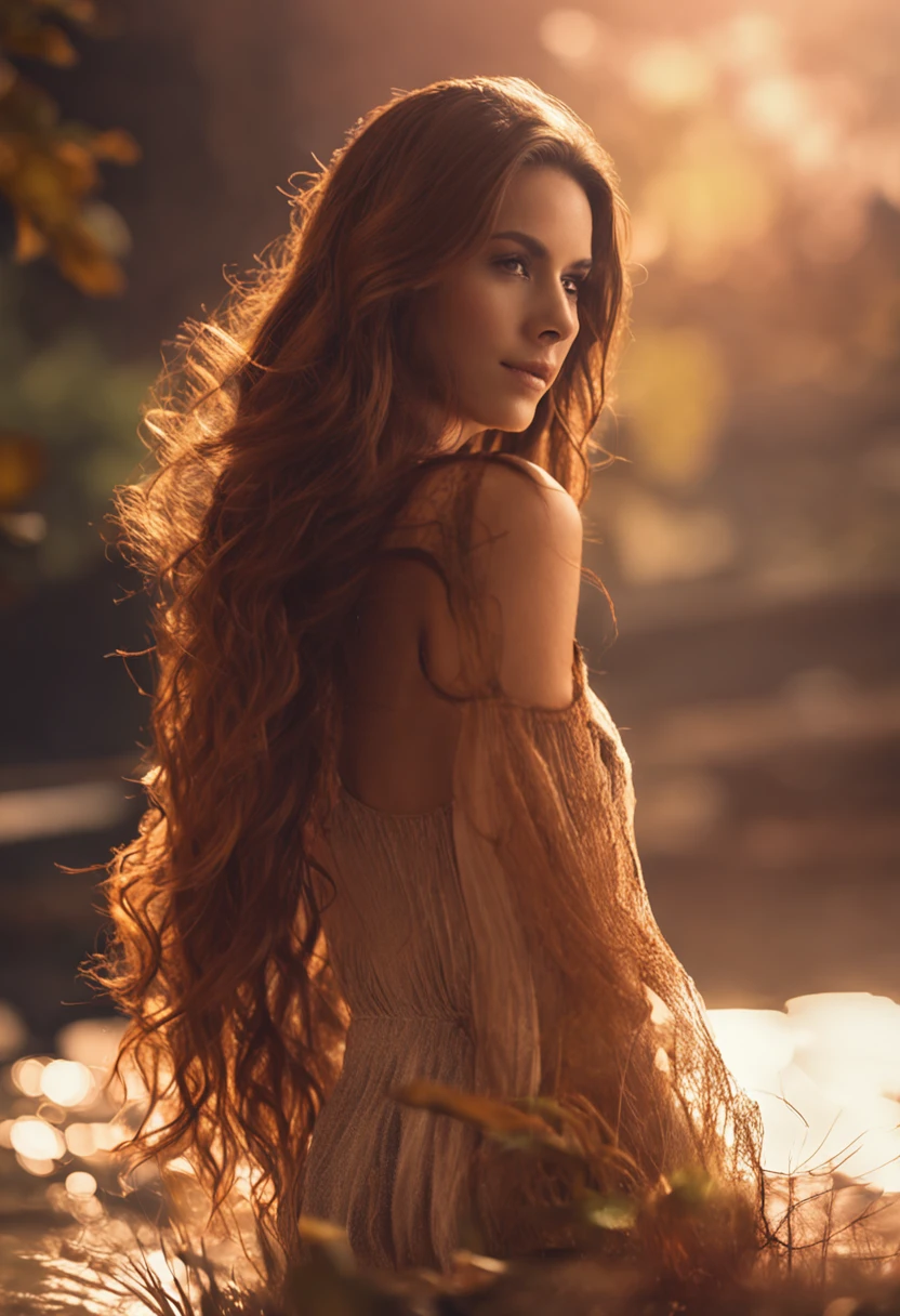 1girl, brown hair color, long hair, big breasts, perfect body, completely naked