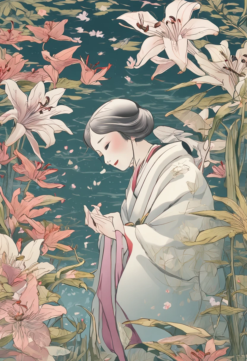 Uruwashi no Shirayuri Whispering old days
From the Tomb of Jesus　Happy old days
Uruwashi no Shirayuri　Whispering old days
Lily flowers、Lily flowers　Whispering old days

Flower lily meeting spring　Mesamete from Yumeji
For Boundless Life　It's a blooming figure
Uruwashi no Shirayuri　Whispering old days
Lily flowers、Lily flowers　Whispering old days

From the Winter Wither　In the lily white Hanano
God is my cousin,　I woke up even now
Uruwashi no Shirayuri　Whispering old days
Lily flowers、Lily flowers　Whispering old days