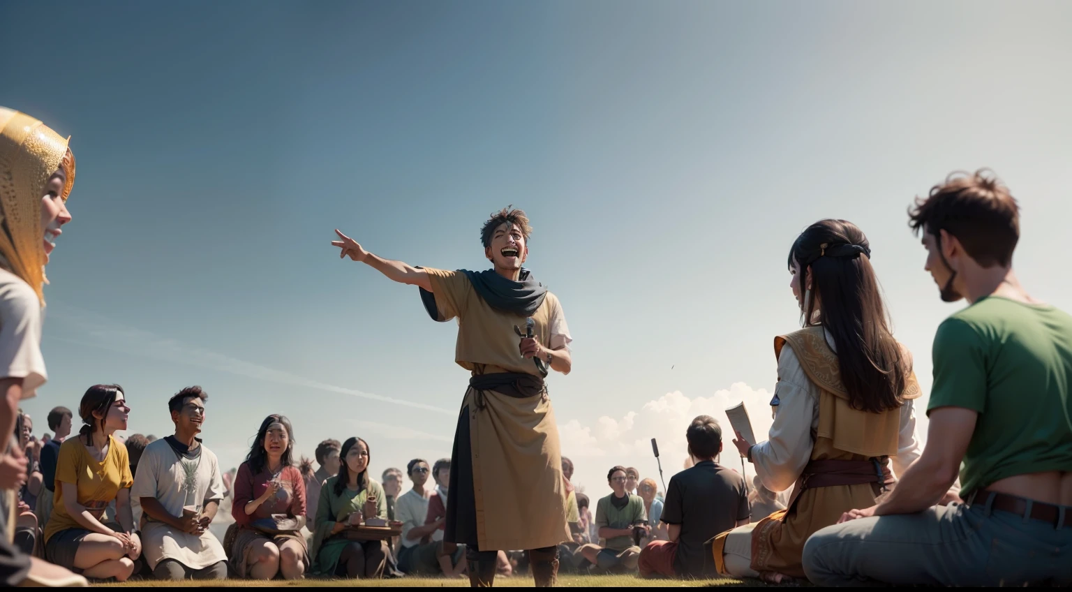 The speaker addressing their fellow journeyers, expressing humility and joy in their task.
Setting: Imagine a gathering of individuals in a serene, natural setting. The speaker stands at a central point, surrounded by friends and listeners, under the open sky that stretches above like a vast canvas of possibilities.