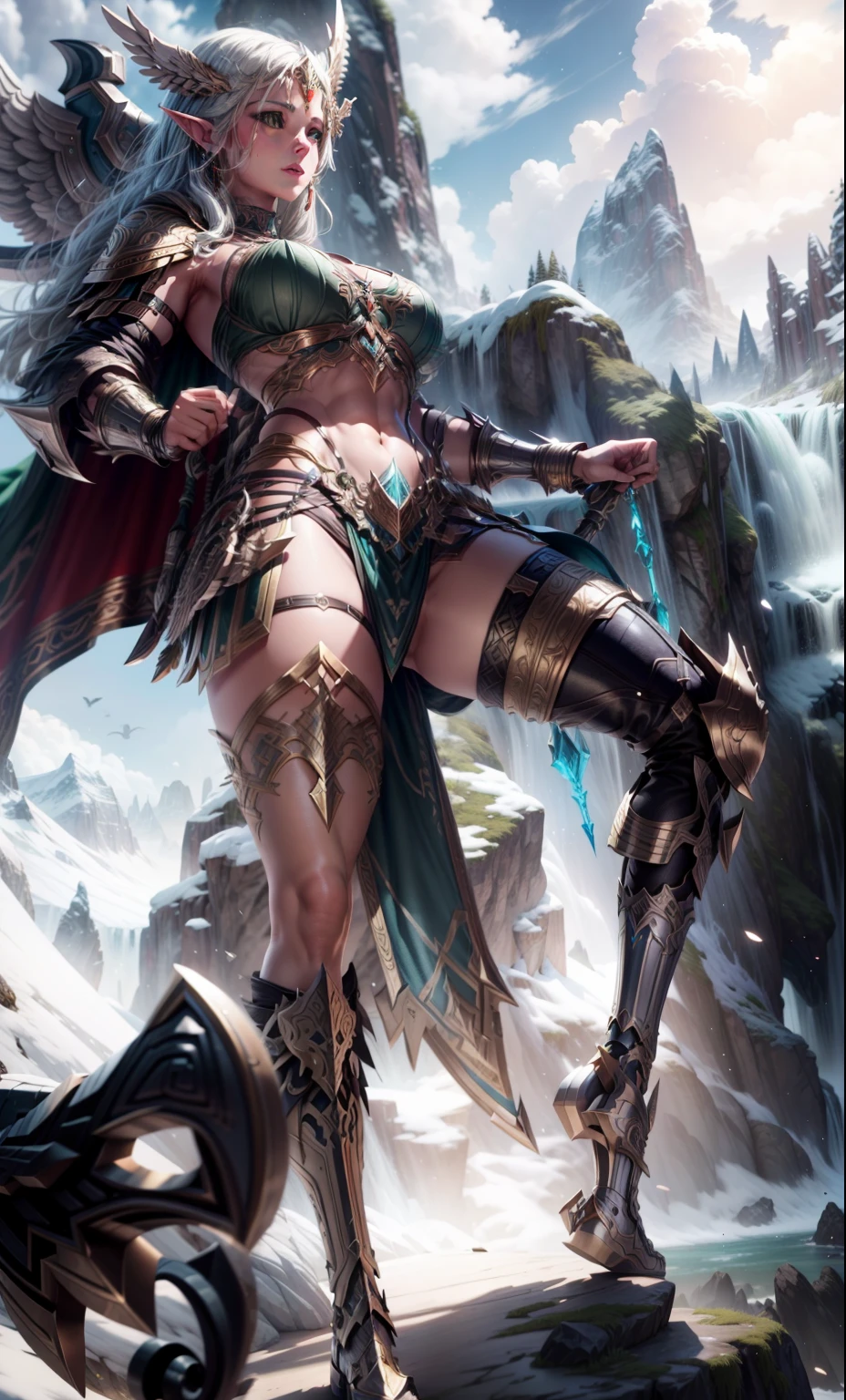 Asgard, valkyrie,Senhora Cavaleiro,Anatomia correta,epic fantasy digital art,tmasterpiece,8k,high-definition resolution,desenho detalhado,Qulidade Superior,, Epic composition,