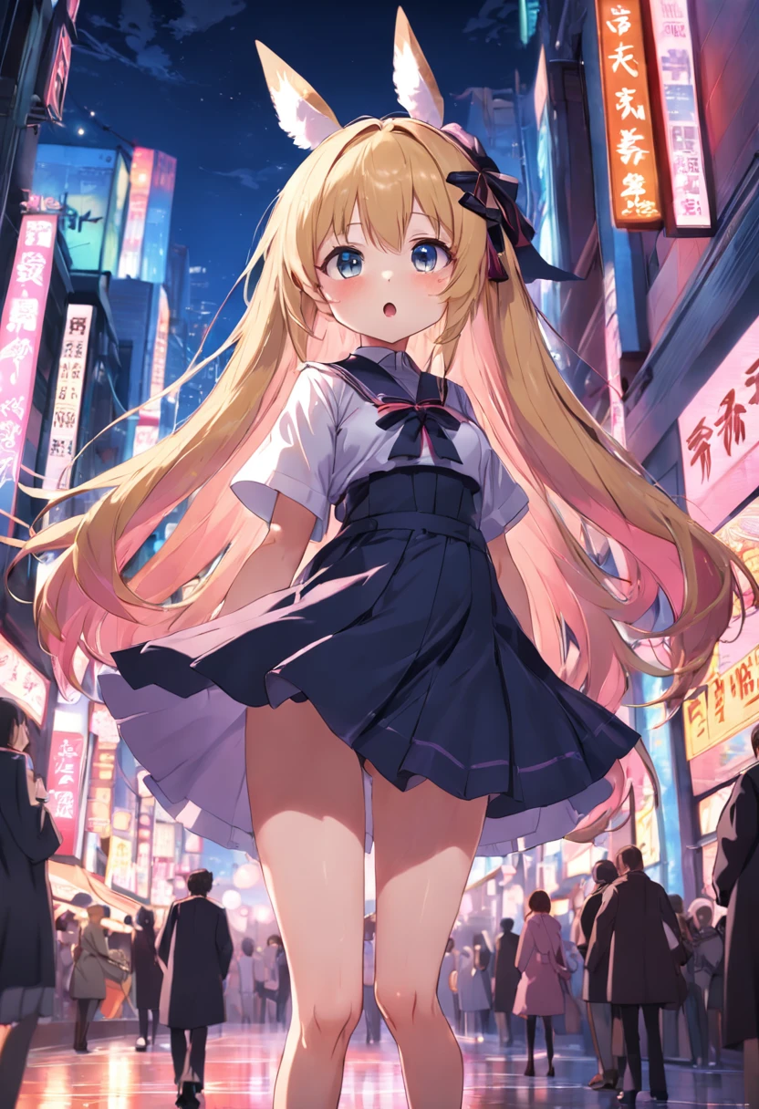 Cute ,Barefoot,Tummy down,head looking up,Raise your feet,shift dresses,white panties,largeeyes,Anime cute face,