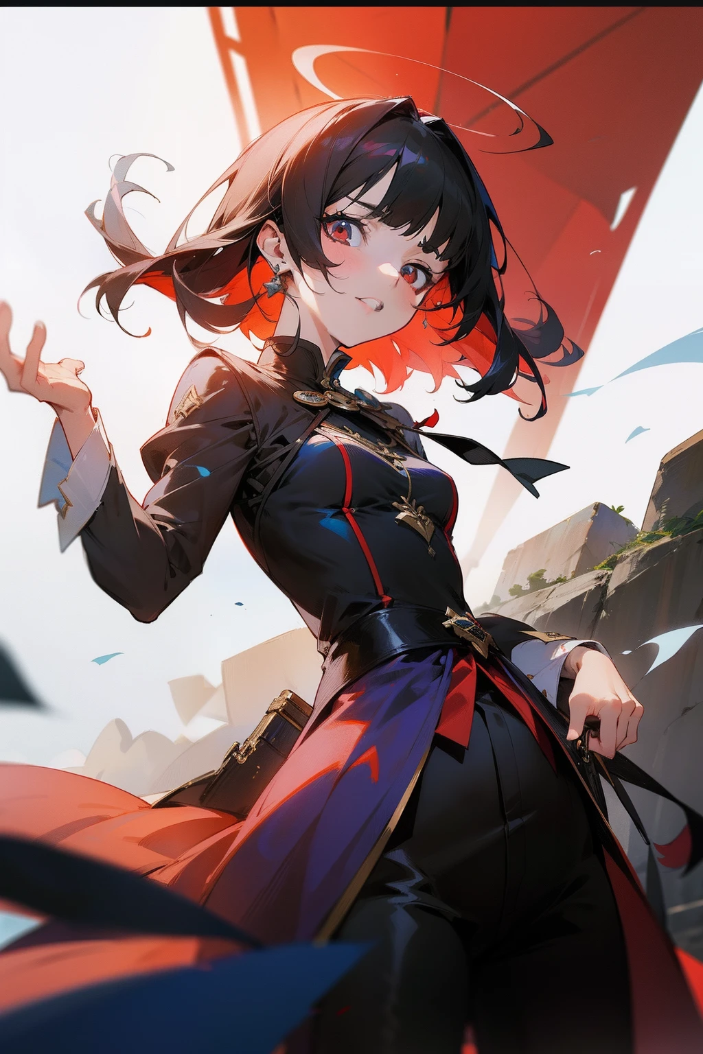 anime com cabelo vermelho e um vestido preto em uma borda, Cushart Krenz arte chave feminina, tou, Cushart Krenz, Cushart Kenz, Guweiz em Pixiv ArtStation, arte chave detalhada do anime, Arte Oficial, Loli, cto de Ayaka Genshin, Cushart, pixiv 3dcg |, arte oficial