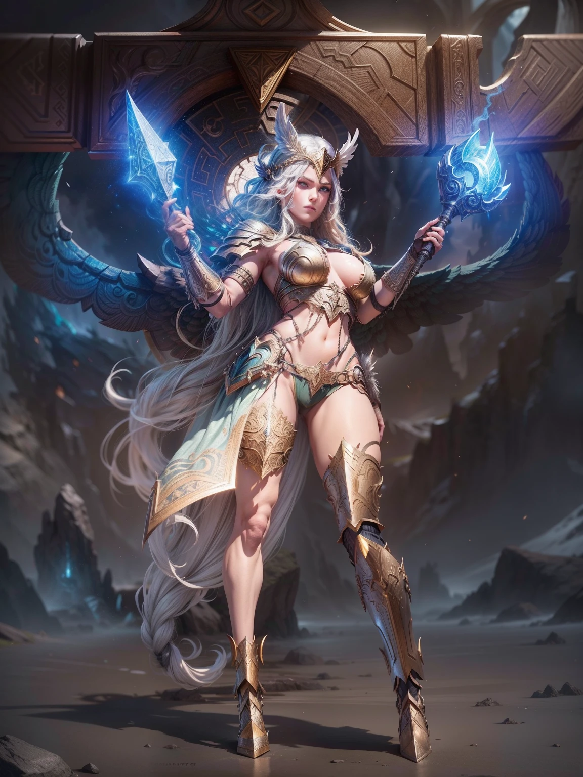 Asgard, valkyrie,Senhora Cavaleiro,Anatomia correta,epic fantasy digital art,tmasterpiece,8k,high-definition resolution,desenho detalhado,Qulidade Superior,, Epic composition,
