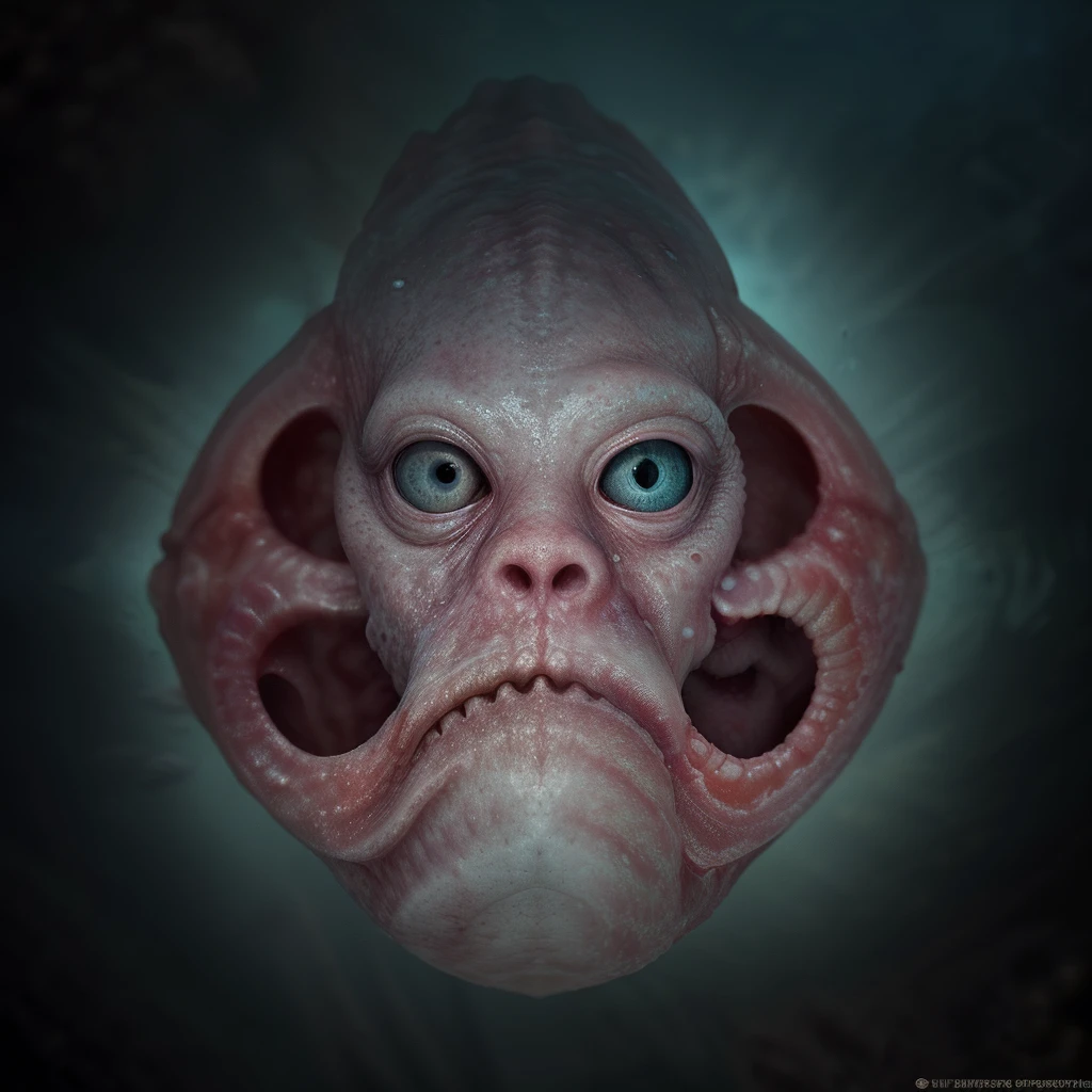 fx-monsters dead fetus creature underwater photogrphy, ultra realistic, highly detailed, grotesque