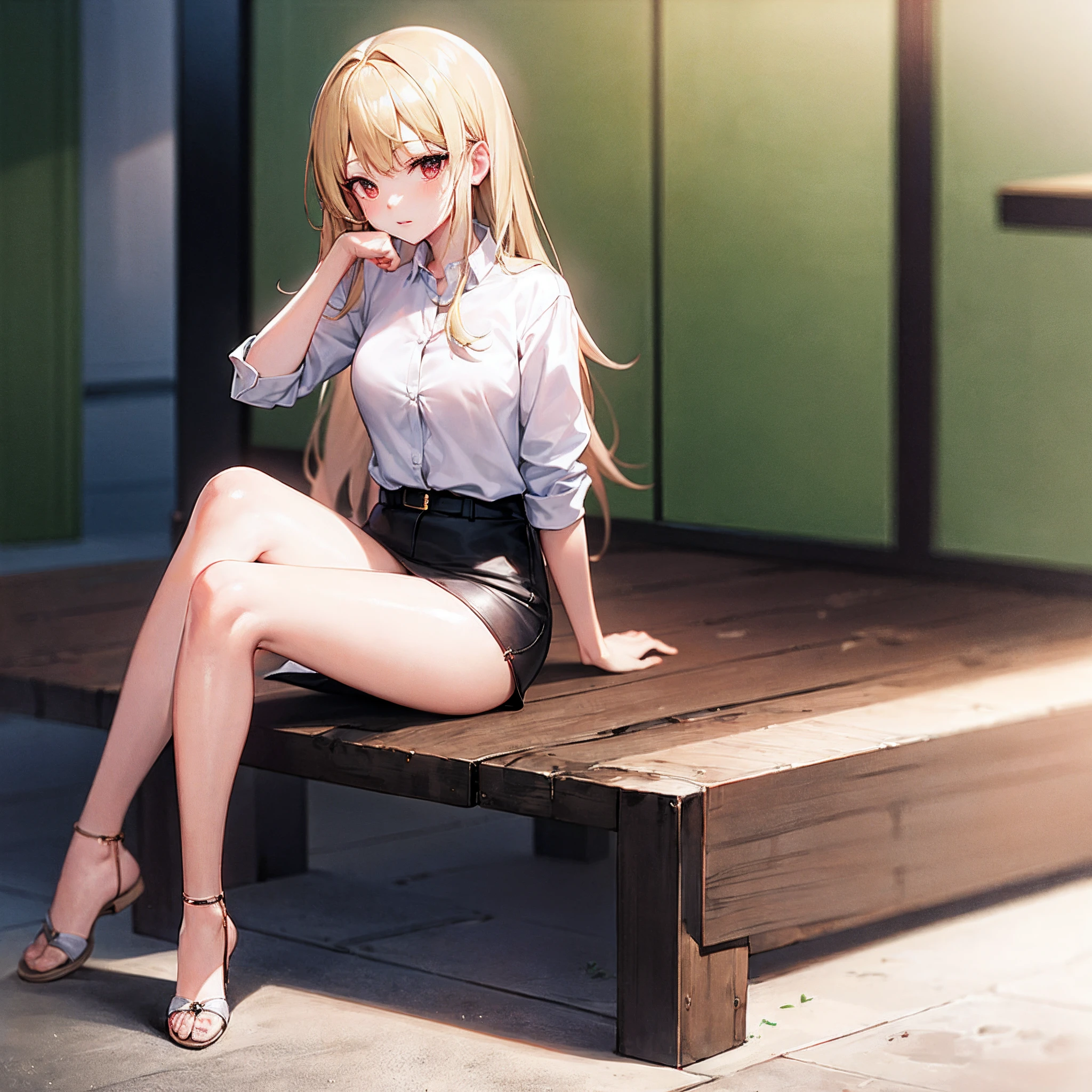 anime girl, high heel boots, leg posing, floor close up view only