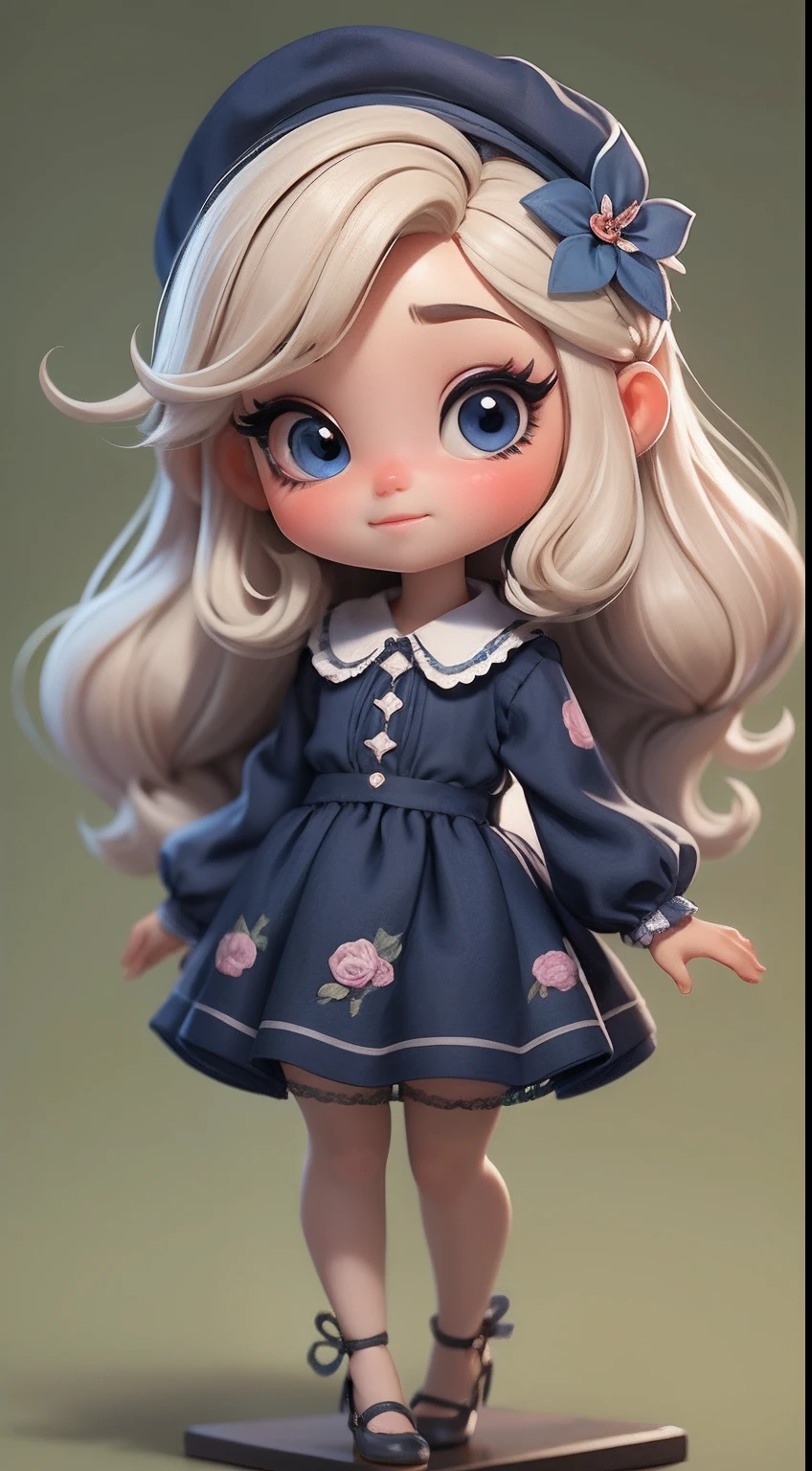 Create a series of loli chibi style dolls with a fairy theme, each with lots of detail and in an 8K resolution. All dolls should follow the same solid background pattern and be complete in the image, mostrando o (corpo inteiro, incluindo as pernas: 1.5)

Boneca fadas: Chame-a de Bella. Ela deve ter cabelo curto em tons terrosos claro. Seus olhos devem ser grandes e brilhantes, with long eyelashes and rosy cheeks. asas longas, abertas e brilhantes. Bella deve estar vestida com um vestido delicado e longo, com detalhe estampado e saia longa rodada. Detalhes florais. Don't forget the details, com detalhes coloridos e enfeites encantadores, sapato bonito

Certifique-se de adicionar sombras, texturas e detalhes nos cabelos, roupas, Cute accessories of each doll, to make them even more adorable and charming.