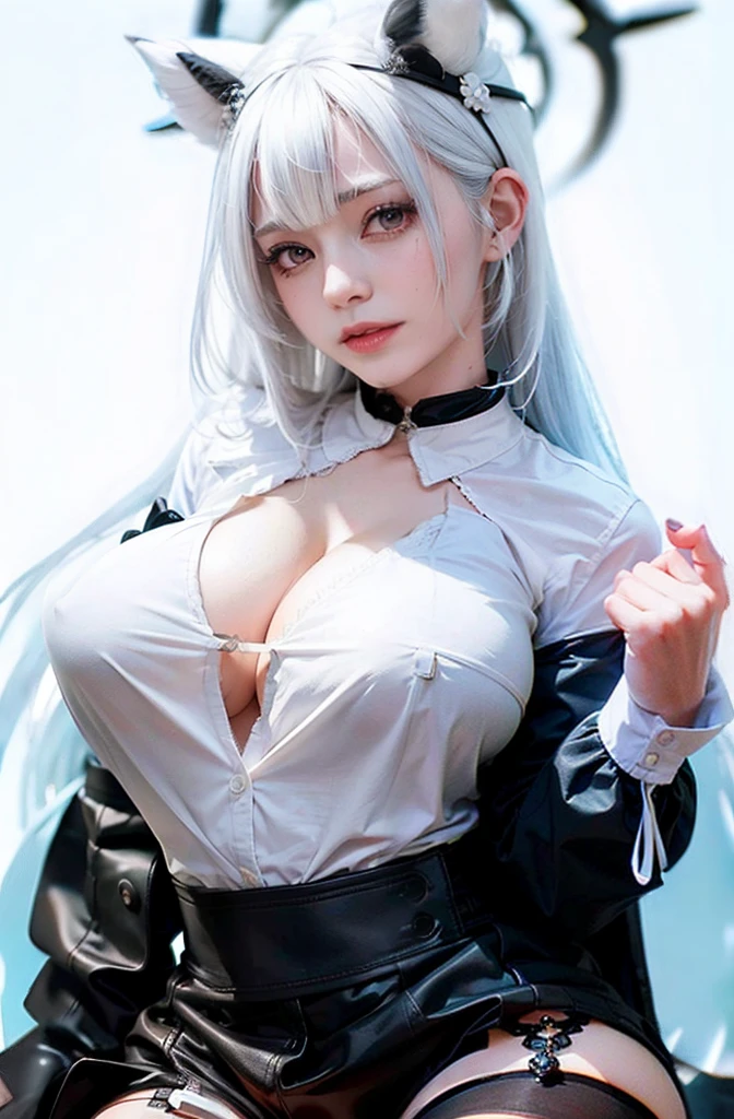 anime girl with white hair and black stockings posing for a picture, white haired, kantai collection style, seductive anime girl, (sfw) safe for work, with white hair, perfect white haired girl, [ 4 k digital art ]!!, white haired lady, sie boob, 2 b, 2b, from girls frontline, white-haired, no bra, , see through, oppai, ecchi, ,