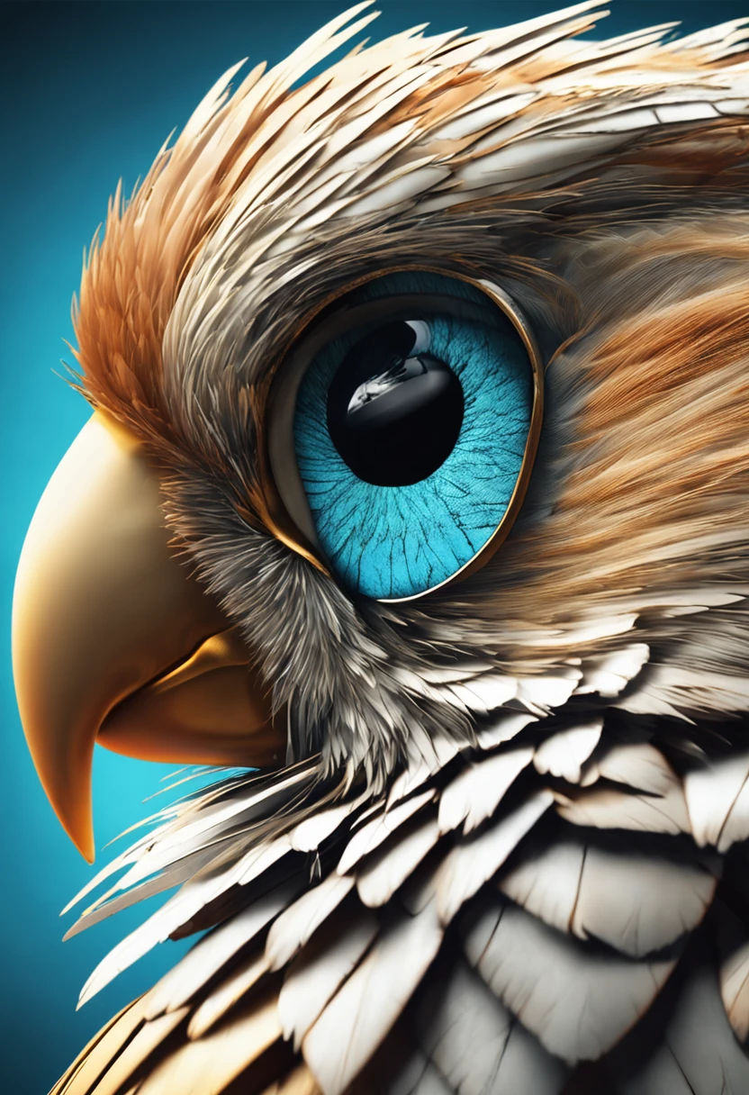 A closeup of a bird with a blue eye and golden feathers, arte digital altamente detalhada, Arte digital altamente detalhada em 4k, arte digital altamente detalhada, arte digital ultra-detalhada, arte digital altamente detalhada, 8k arte detalhada de alta qualidade, arte digital de detalhes surpreendentes, arte digital ultra detalhada, arte digital altamente detalhada, Grande arte digital com detalhes, Arte altamente detalhada em 4K , sem fundo, fundo branco