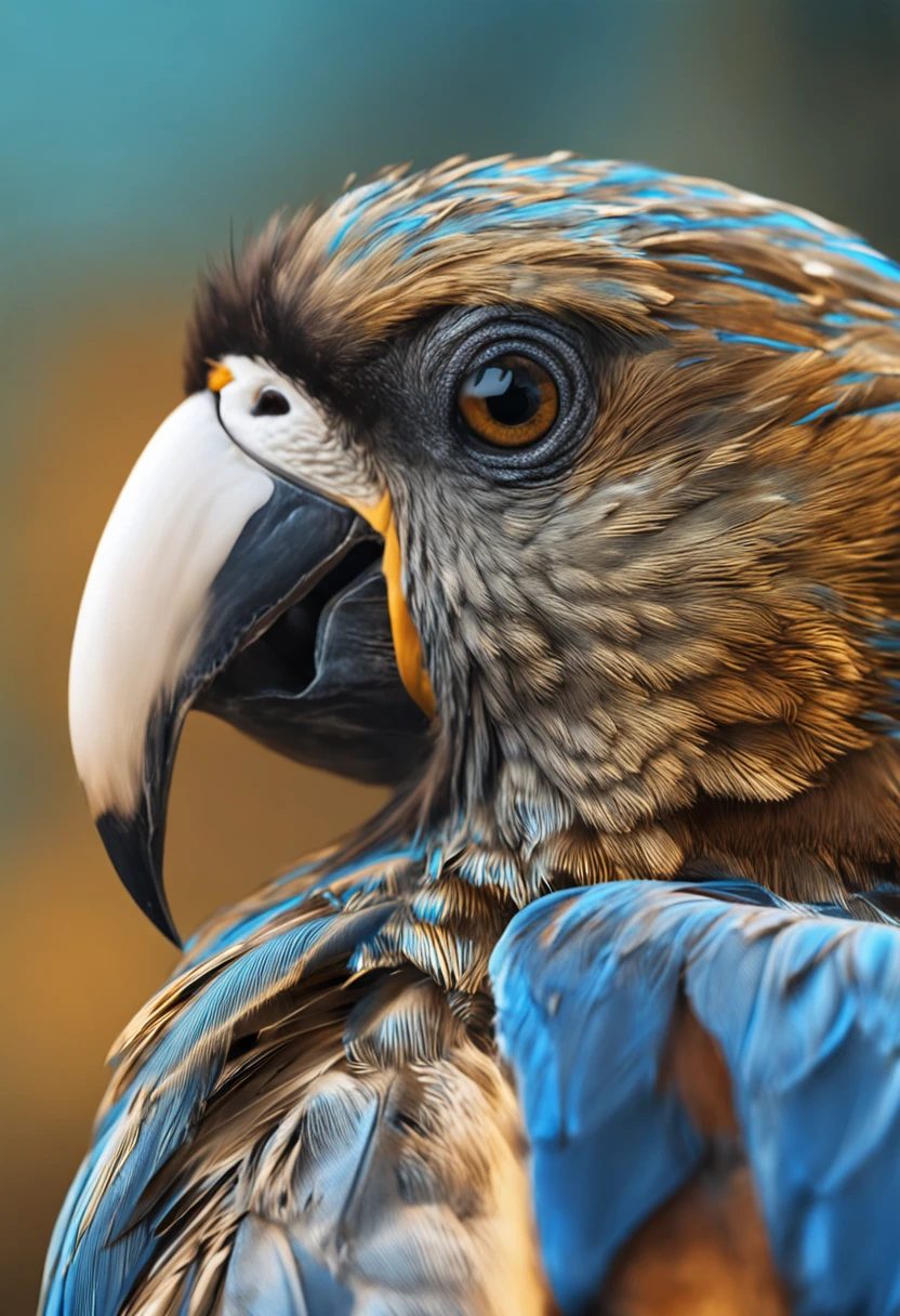 A closeup of a bird with a blue eye and golden feathers, arte digital altamente detalhada, Arte digital altamente detalhada em 4k, arte digital altamente detalhada, arte digital ultra-detalhada, arte digital altamente detalhada, 8k arte detalhada de alta qualidade, arte digital de detalhes surpreendentes, arte digital ultra detalhada, arte digital altamente detalhada, Grande arte digital com detalhes, Arte altamente detalhada em 4K , sem fundo, fundo branco