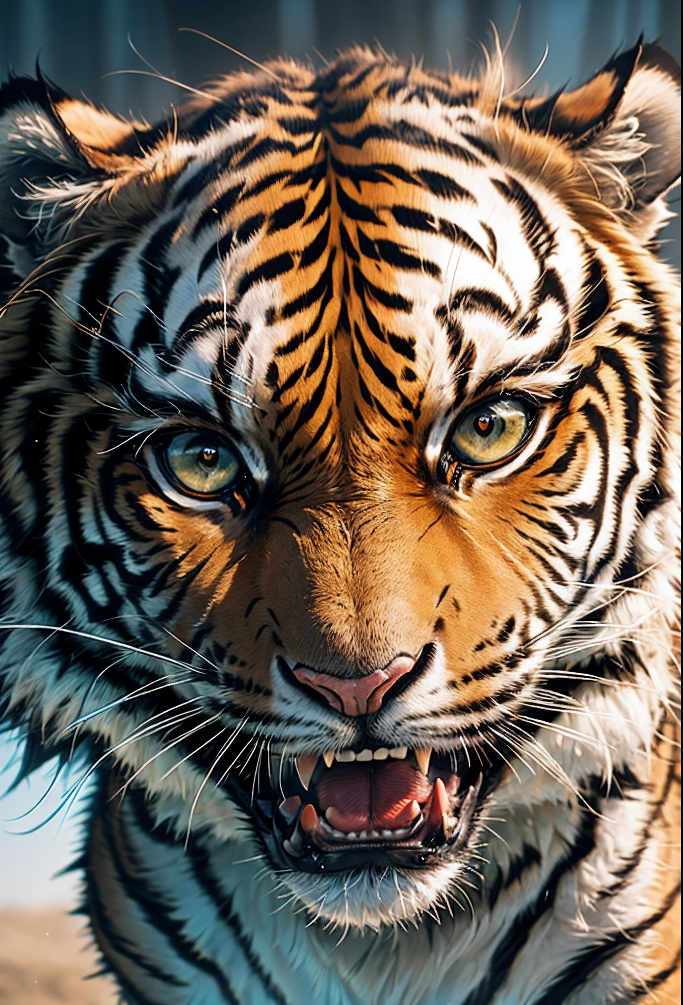 macro detailed, close up photo of a tiger's face with white fur, orange eyes, ((white fur)), tiger face, 4k, animal, fierce expression, intimidating stare, tiger head, a tiger, fierce eyes, tigers, aggressive look, close - up portrait shot, ((tiger)), intense stare, focused stare, tiger stripes, HDR, FXAA, TXAA, 16k, Best Resolution, Best quality, Super Intricate Details, Shap Focus, Sharp, strong sharpness, photorealistic, real photo.