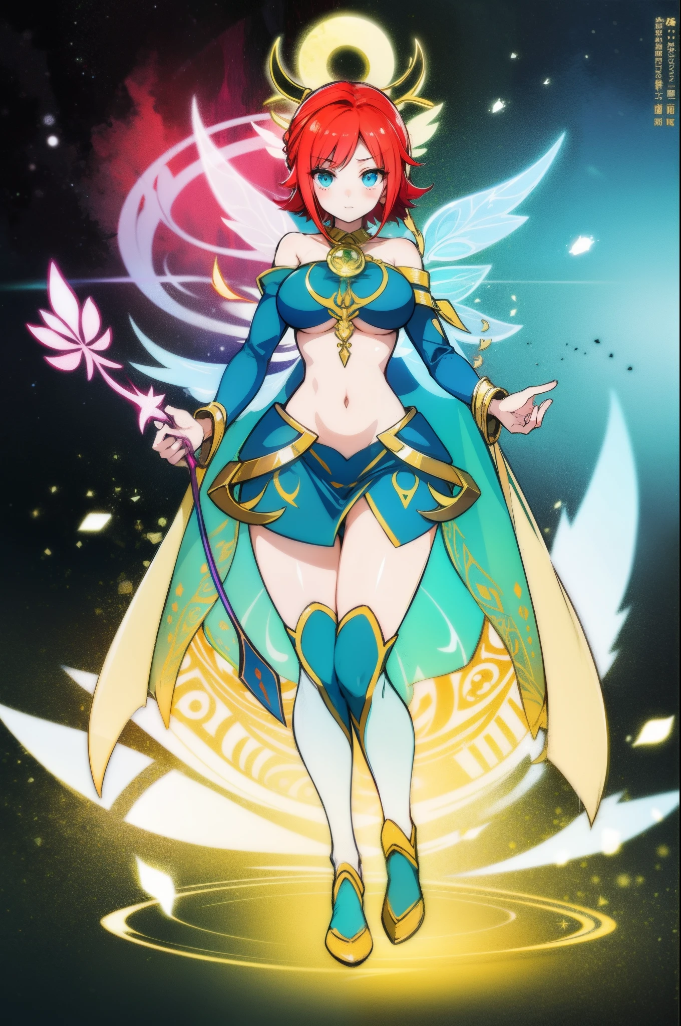 Aur-Urah, the Light Fairy, red hair, aura, big breast, light body, full body