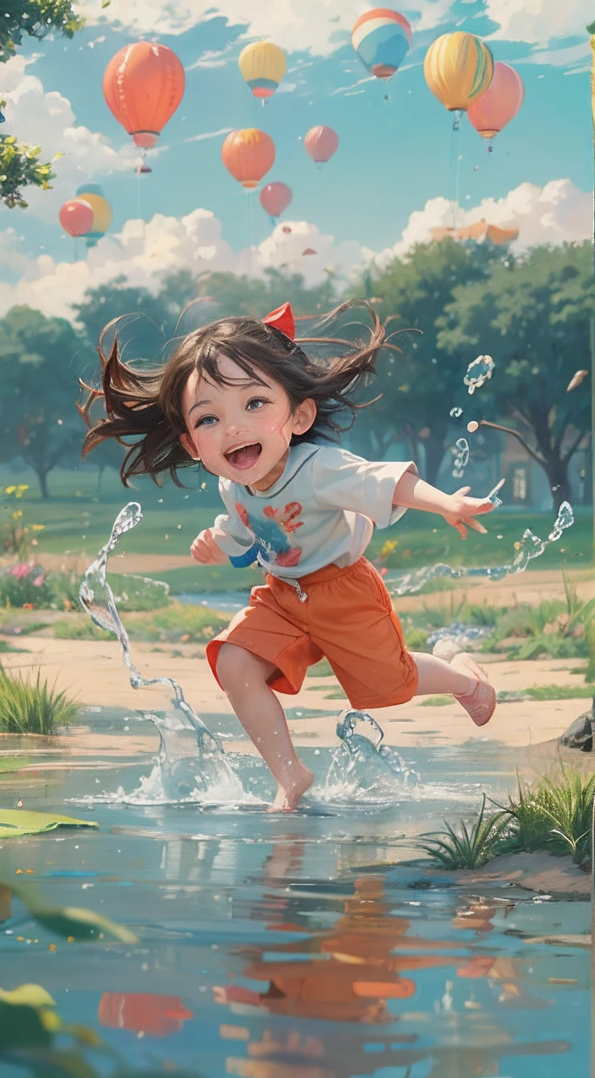 Background: More vivid and saturated colors.
Setting: A sequence of flashbacks that show moments from the protagonist's childhood playing and exploring.
Animation: The protagonist is seen jumping in puddles of water, running across the field and laughing. Imagination and dream elements are incorporated, such as clouds that transform into animals and sandcastles becoming real.