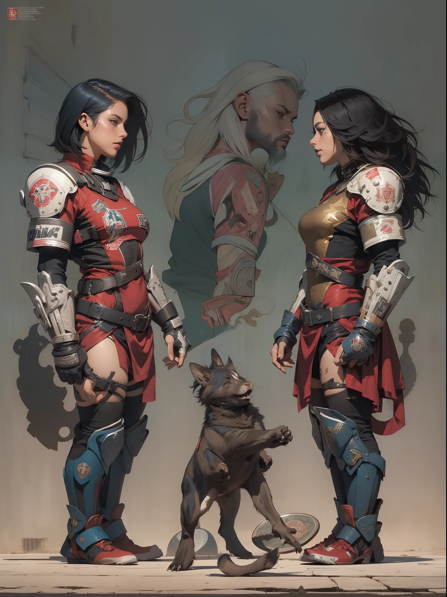 (((mulher))), (((melhor qualidade))), (((obra prima))), (((adulto))), (((1girl))), ((( de costas ))), ((( corte de cabelo bob ))), Uma gladiadora cyberpunk mulher de 25 anos com corpo perfeito, shoulder pads with metal spines, Gladiadores do Brooklyn, (( corte de cabelo bob )), tiny leather panties, camiseta de time de rugby rasgada, quase nua no estilo selvagem urbano de Simon Bisley para a capa da revista Heavy Metal, Cabelo loiro curto, Minimum clothing, Metal protection on the left arm with intricate graphics, Dark red with white stars and white and navy blue checkerboard pattern, armadura, cheio de pontas e rebites, (((do joelho pra cima))), cabelos loiro branco curto, no fundo uma parede pintada por Shepard Fairey com um design intrincado