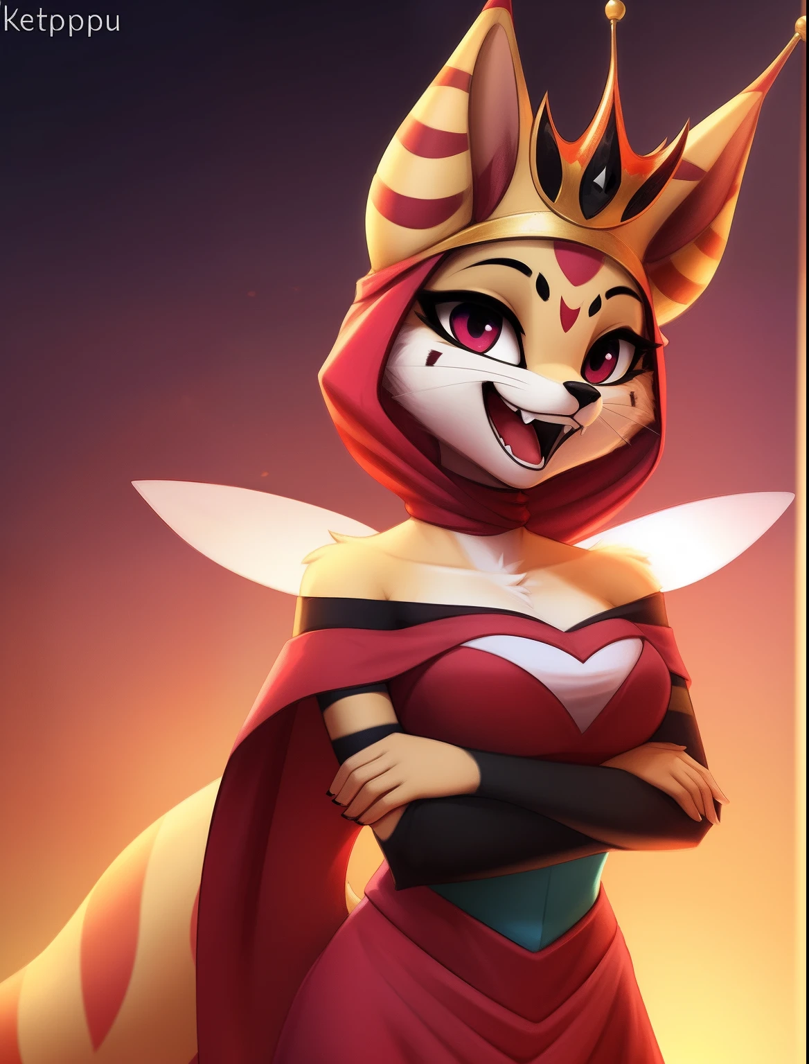 masterpiece, high quality portrait, 3D realistic CG, dramatic lighting, intricate details, sharp focus, 16k, anthro, furry, fur, (Queen bee), (whiskers), solo girl, (laughing), White background , (by kekitopu),looking at viewer,  , full body,Islamic clothing,Islamic hijab ,standing,Muslim,The niqab...
Dupatta...
princess veil...
Gulf veil "Shayla"...
Turkish veil