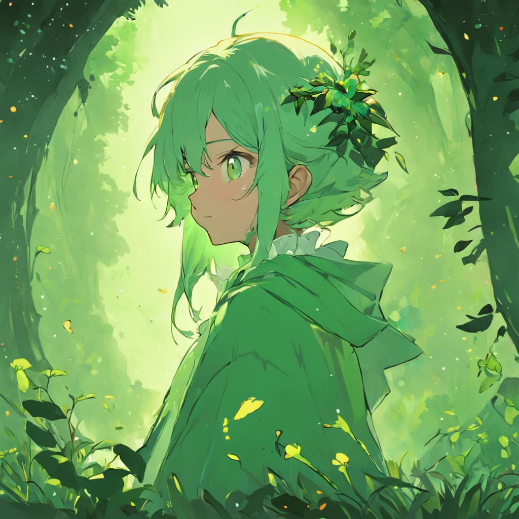 (Fondo blanco, con elementos de bosque, con flores), (silueta de una Elfo de piel verde clara, ojos de color amarillo, cabello blanco largo, capa de color verde esmeralda), (ardilla en el hombro de la elfo, arco en el hombro), (hypperrealistic illustration, arte hiperrealista:1.2), (Reasonable design, Clear lines, alta nitidez, la mejor calidad, muy detallado, obra maestra, Film light effect, 4k)