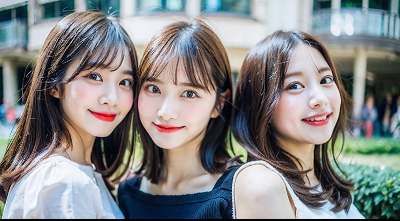 top-quality、超A high resolution、(Photorealsitic:1.4)、(女の子1人:1.5)、kawaii eyes、off shoulder shirt、tight skirts、(dark brown hair:1)、looking at viewert、a closeup、Smile with closed mouth、Red cheeks、cafes
