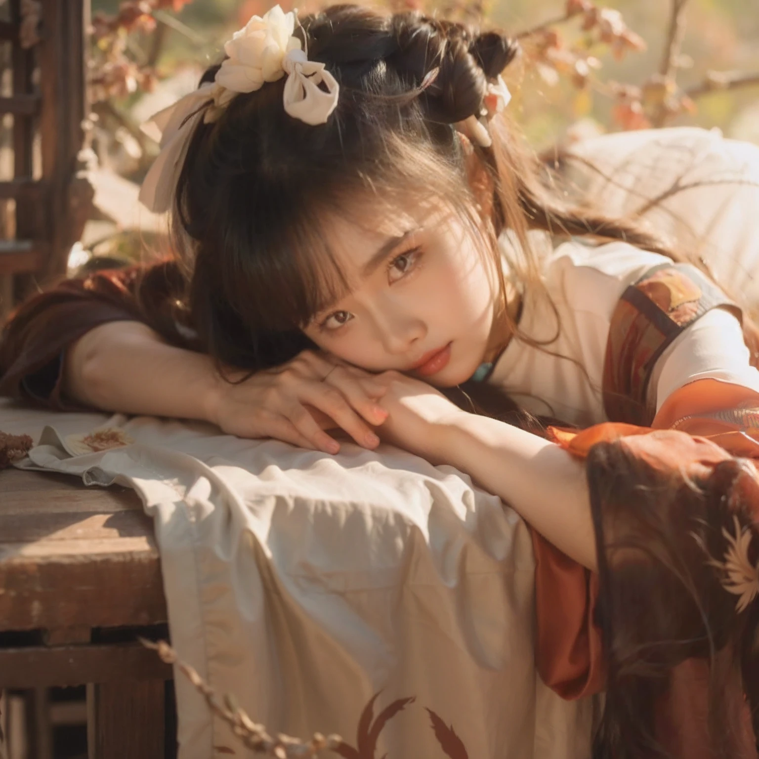 there is a woman that is laying down on a bed，pillow head, Guviz, Guviz-style artwork, guweiz masterpiece,palace，A girl in Hanfu, Hanfu, author：Lin Liang, inspired by Tang Yin, Inspired by Tang Yifen, Chinese girl, inspired by Chen Yifei, author：Zhang Han