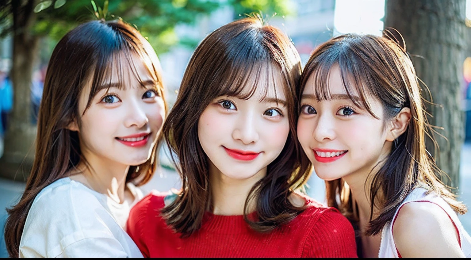 top-quality、超A high resolution、(Photorealsitic:1.4)、(女の子1人:1.5)、kawaii eyes、off shoulder shirt、tight skirts、(dark brown hair:1)、looking at viewert、a closeup、Smile with closed mouth、Red cheeks、cafes