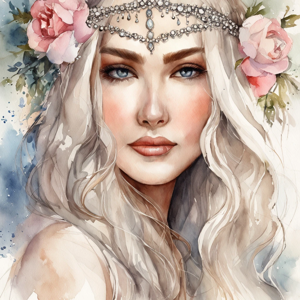 tmasterpiece，best qualtiy，cinematic Film still from，1girl queen, White skin of the, Perfect skin details, pretty eyes, long whitr hair, blond hairbl, shinny hair, robe, tiara crown, divino