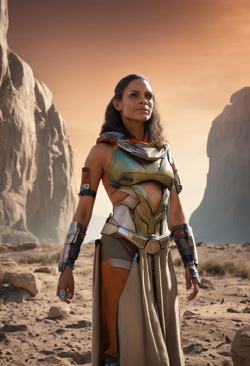 linda mulher, (((inspirada em "Ahsoka Tano" de "Ou Mandaloriano")), (medium breasts:1.5) (dress open to the tits:1.5) ((alien skin type)), ((Autorretrato frontal)), 8k UHD, DSLR, grain of film, pintura fotorrealista Fujifilm XT3 arte midjourney, ((como Rosario Dawson)),
