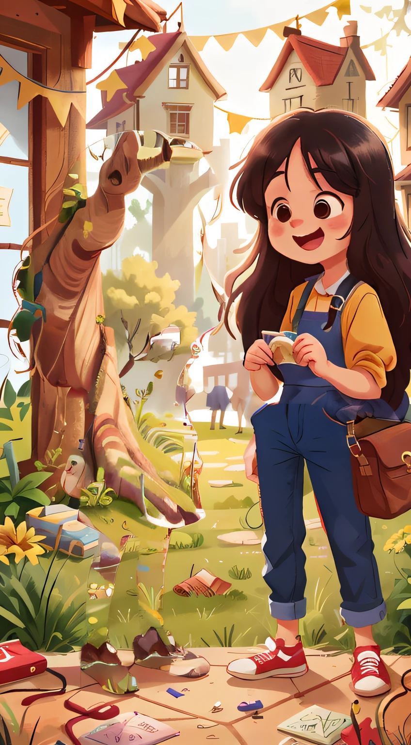 Place the girl walking on an invisible bridge over a turbulent river, arms spread wide, wearing a concerned expression, in a vast forest.