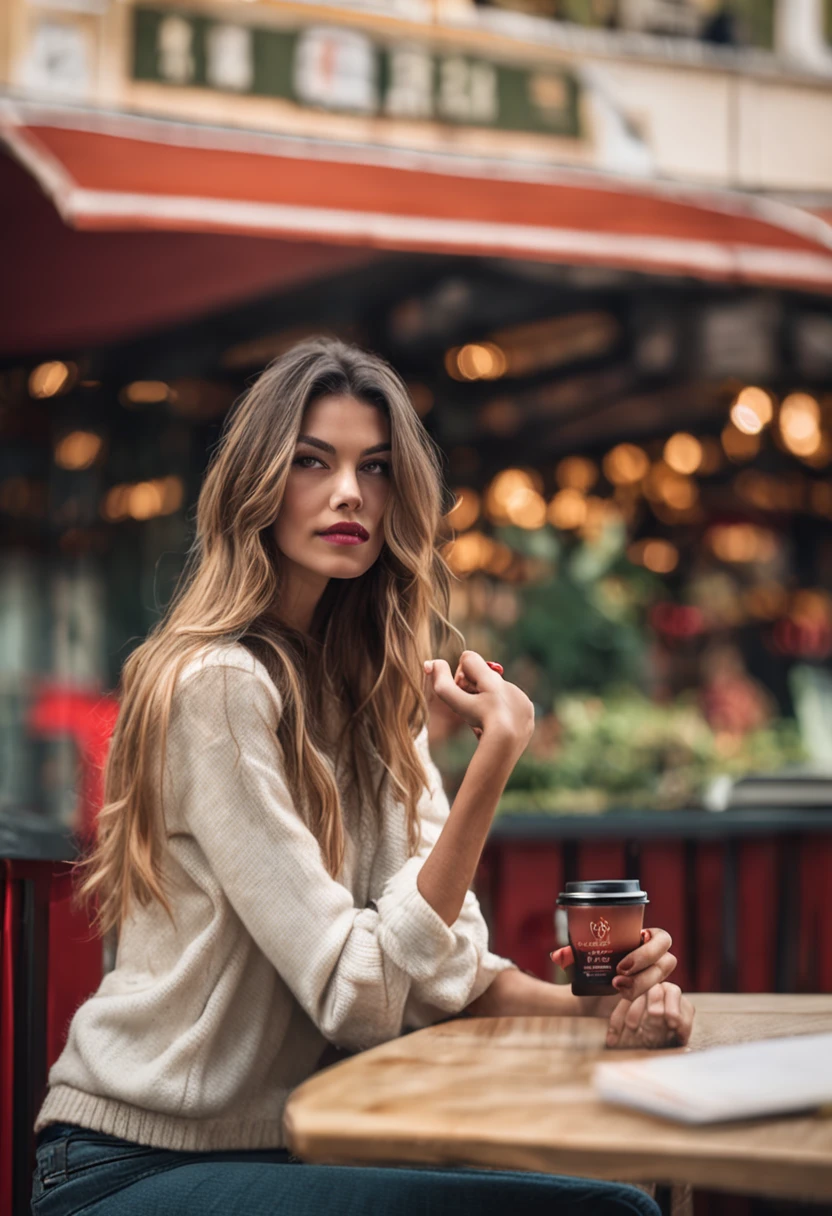 (foco nítido: 1.2), fotografia (corpo inteiro) (Apartamento Americano), atraente 25 anos de idade, menu de leitura, sitting in the Parisian café, (beautiful face: 1.1), olhos castanhos claros detalhados, delicious lips, (Maquiagem: 0.85), (medium breasts: 1.0), (corpo firme: 1.2), (cabelo preto longo macio: 1.2), (franja longa:1.1),Usando (minissaia) Minissaia xadrez, (Oversize sweater), (Moderate lighting: 1.2), profundidade de campo, Bokeh, 4k, HDR. Miss Universo, foto de capa. ((pele com pequenas manchas e rugas), , (Moody Lighting: 1.2), profundidade de campo, Bokeh, 4k, HDR An image that merges a dragon in shades of red and black being led by a human figure holding a national flag, representing the control of emotions for the greater good of the nation.