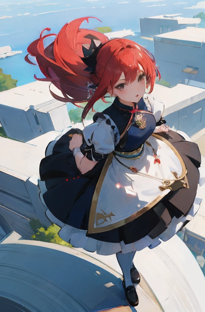 Menina anime com cabelo vermelho e um vestido preto em uma borda, Cushart Krenz arte chave feminina, tou, Cushart Krenz, Cushart Kenz, Guweiz em Pixiv ArtStation, arte chave detalhada do anime, Arte Oficial, Loli, Impacto de Ayaka Genshin, Cushart, pixiv 3dcg |, arte oficial