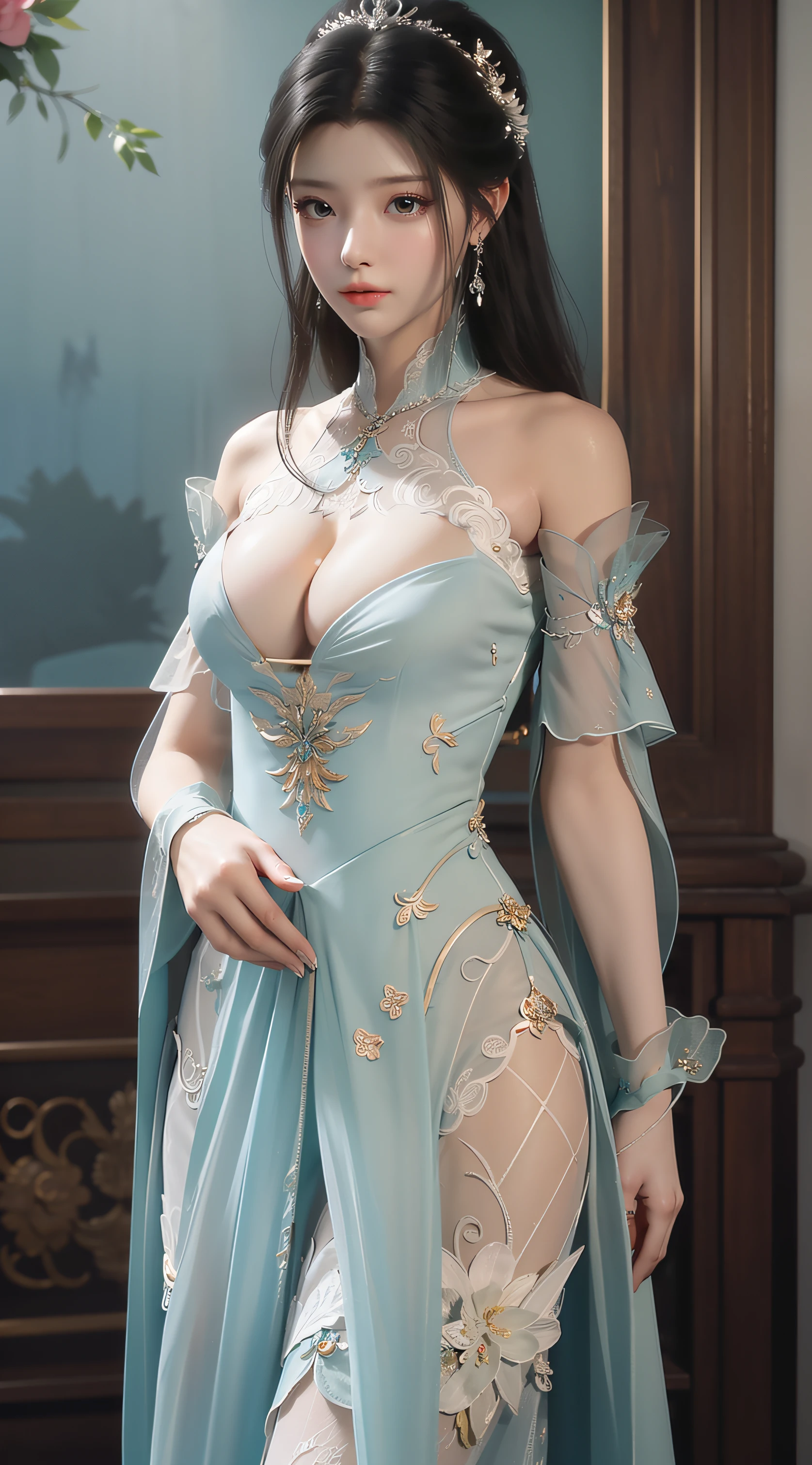 low chest，cleavage，Beautiful breasts