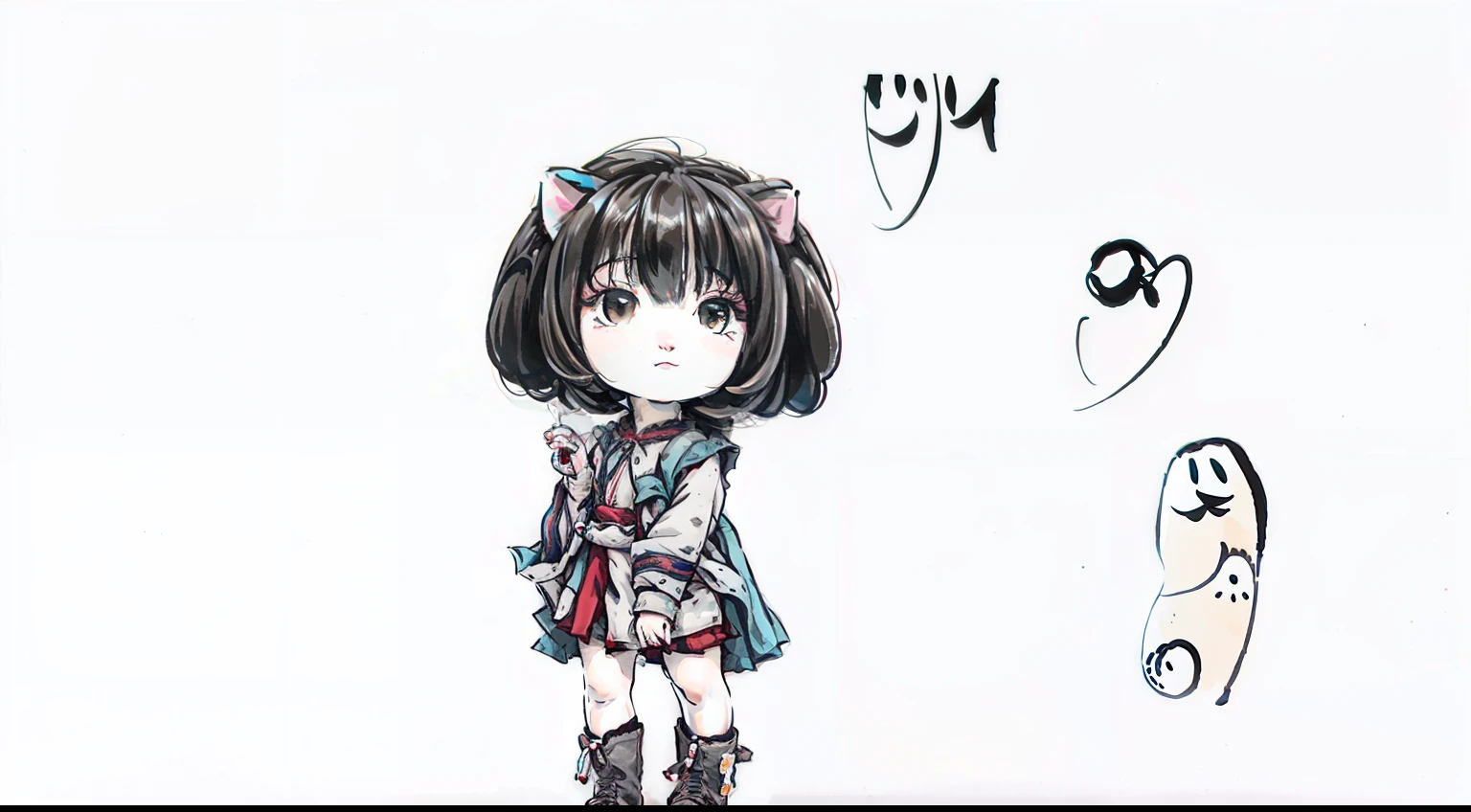 desenho dos desenhos animados de uma menina com um saco e um gato, Directed by: Enrico Baj, por Ei-Q, em estilo anime, Directed by: Eva Frankfurther, fim de uma era, estilo anime ecchi, [ arte digital ]!!, em estilo anime, Directed by: Edna Mann, old sketch, menina pequena loli, arte digital!!, Feito na ferramenta de pintura SAI2