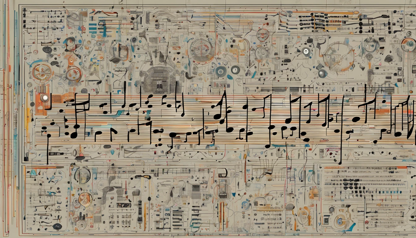 Na imagem principal, The fusion between human creativity and artificial intelligence is expertly illustrated through an intriguing composition: a meticulously drawn musical score interwoven with intricate computer circuits. This symbolic fusion represents the emerging harmony between artistic expression and the processing power of machines, where musical notes and lines of code come together to create something truly unique and innovative. The image conveys a sense of transcendent collaboration between analog and digital, offering a glimpse into the inspiring potential of this union.