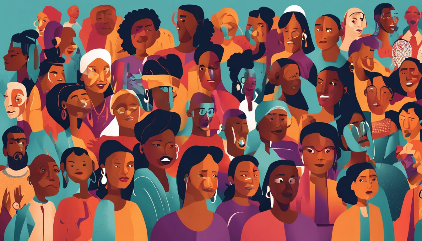 Diverse people come together in a collective expression of independence, their voices converging in a unison cry that echoes empowerment and unity. Each figure depicted has unique traits, evidenciando a diversidade, as their voices harmonize into a powerful symbol of collective action. The image captures the strength that resides in unity, reminding us of the transformative impact that collaboration and solidarity can achieve.