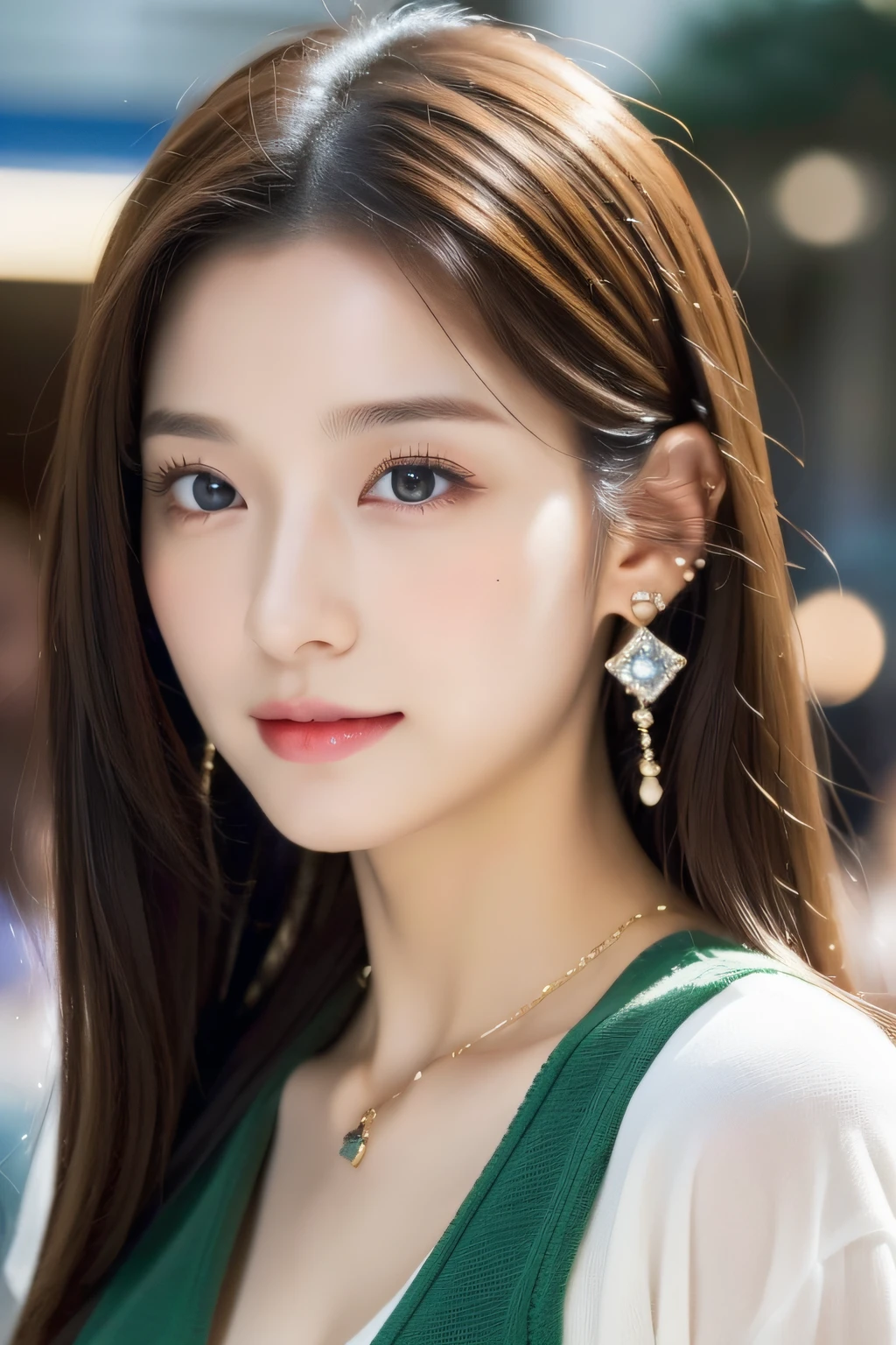 ((( Very high resolution, high detailing, highly accurate, masutepiece))),realistic atmosphere,shinny skin,Beautiful skin,fine-grained white skin,Detailed face,Detailed eyes、Dark green eyes,Very pretty eyes,Detailed lips、Amazing face,Very well-formed face、Lifelike face,shiny beautiful lips,Beautiful eyebrows,Shibuya drawn in detail,,Clothes chosen by stylists with good taste,realistic atmosphere,shinny skin,Beautiful skin,fine-grained white skin,Detailed face,Detailed eyes、Dark green eyes,Very pretty eyes,Detailed lips、Amazing face,Very well-formed face、Lifelike face,shiny beautiful lips,Beautiful eyebrows,Detailed Shibuya background,、,((( 8K very high resolution, high detailing, highly accurate, masutepiece))),Japan idle,韓国アイドル,Very beautiful woman,Very beautiful girl,very shapely breasts、Ornaments that match fashionable fashion(((high-detail,high detal,masterpiece,Ornaments that look good in Y2K fashion,a necklace,Bracelets, the ring, piercings,))),Adornments designed to the smallest detail,Beautiful Women's Fashion,Very beautiful Y2K fashion,Y2K fashion with skirts,Very Beautiful Japan Woman,18year old~21years old,high detal,High-definition Y2K makeup,Very beautiful Y2K makeup,very beautiful hair with brown hair and shiny,Stylish and very beautiful medium hair,Teary-eyed,Gentle smile,watching at viewers,Natural gestures,High-definition Shibuya as a scenery,Beautiful nails with manicure,Beautiful legs、beauty legs、adult-like,innocent,Spring/Summer Y2K Fashion,natural soft light,(((photorealisim))),Reality Live Action